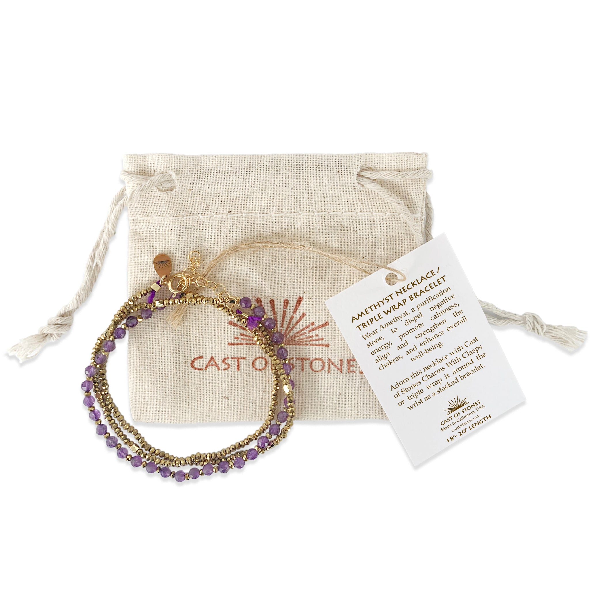 Amethyst Gemstone Necklace / Triple Wrap Bracelet