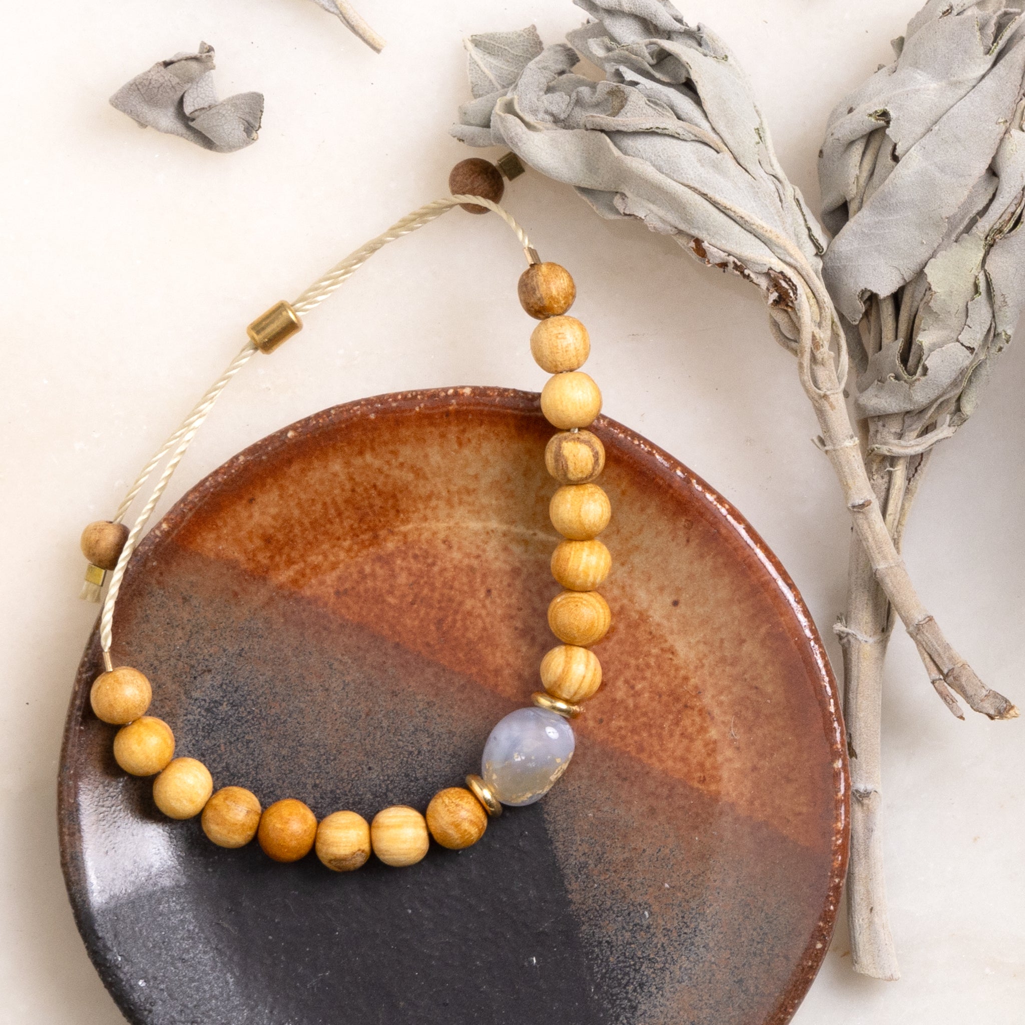 Blue Lace Agate & Palo Santo Bracelet