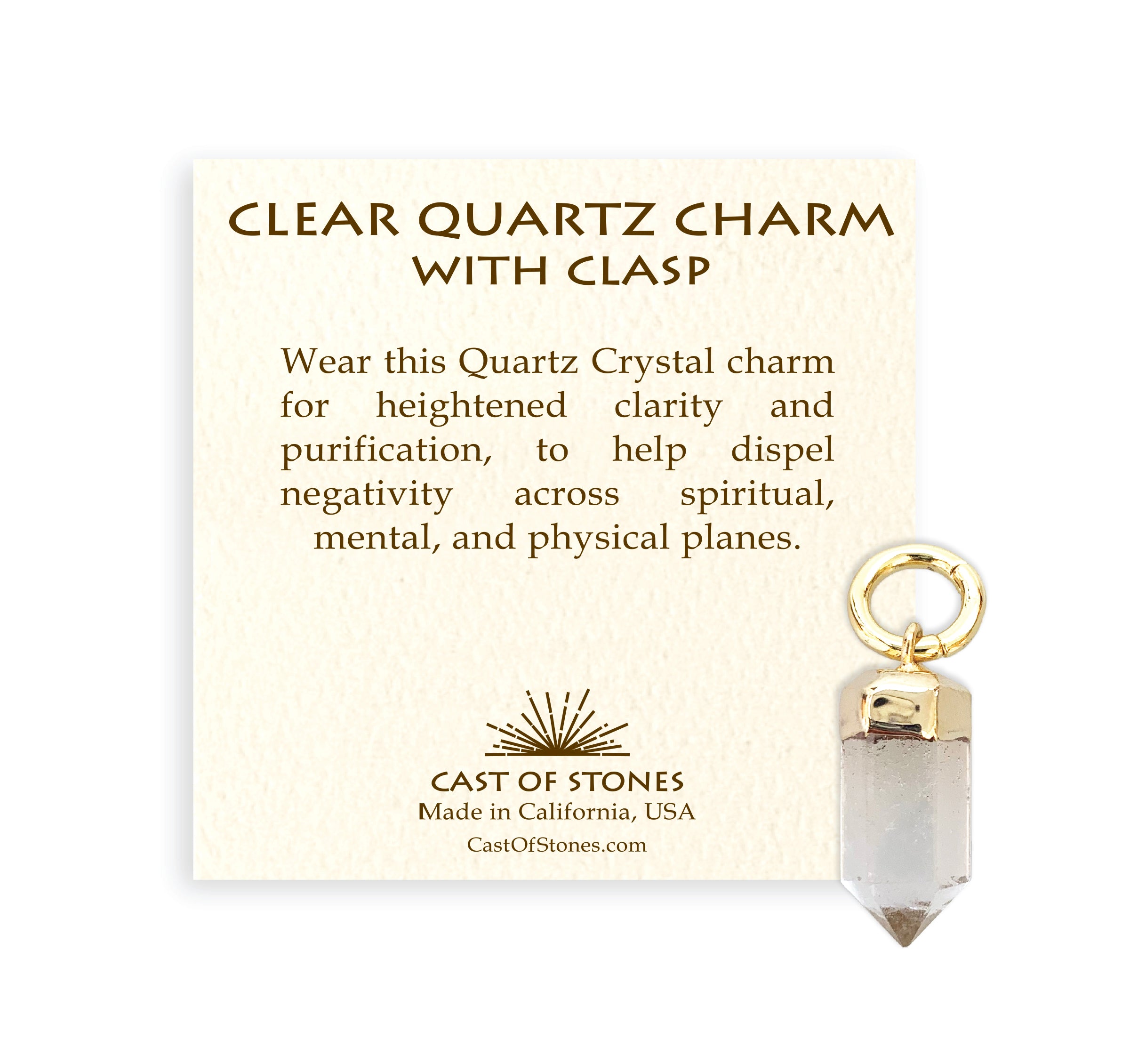 Cast-of-Stones-Clear-Quartz-Crystal-Charm-Clasp-with-Information-Card
