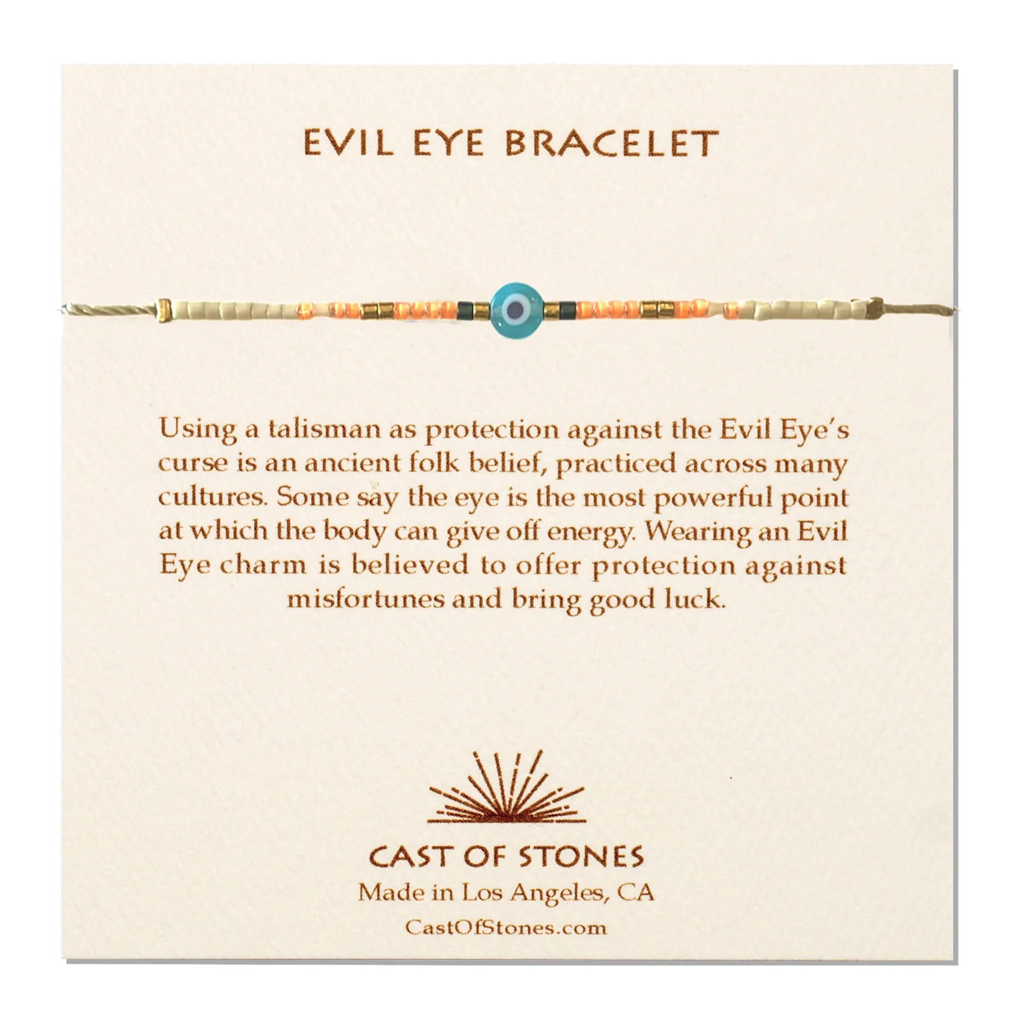 Evil Eye Bracelet - Neon Orange/White