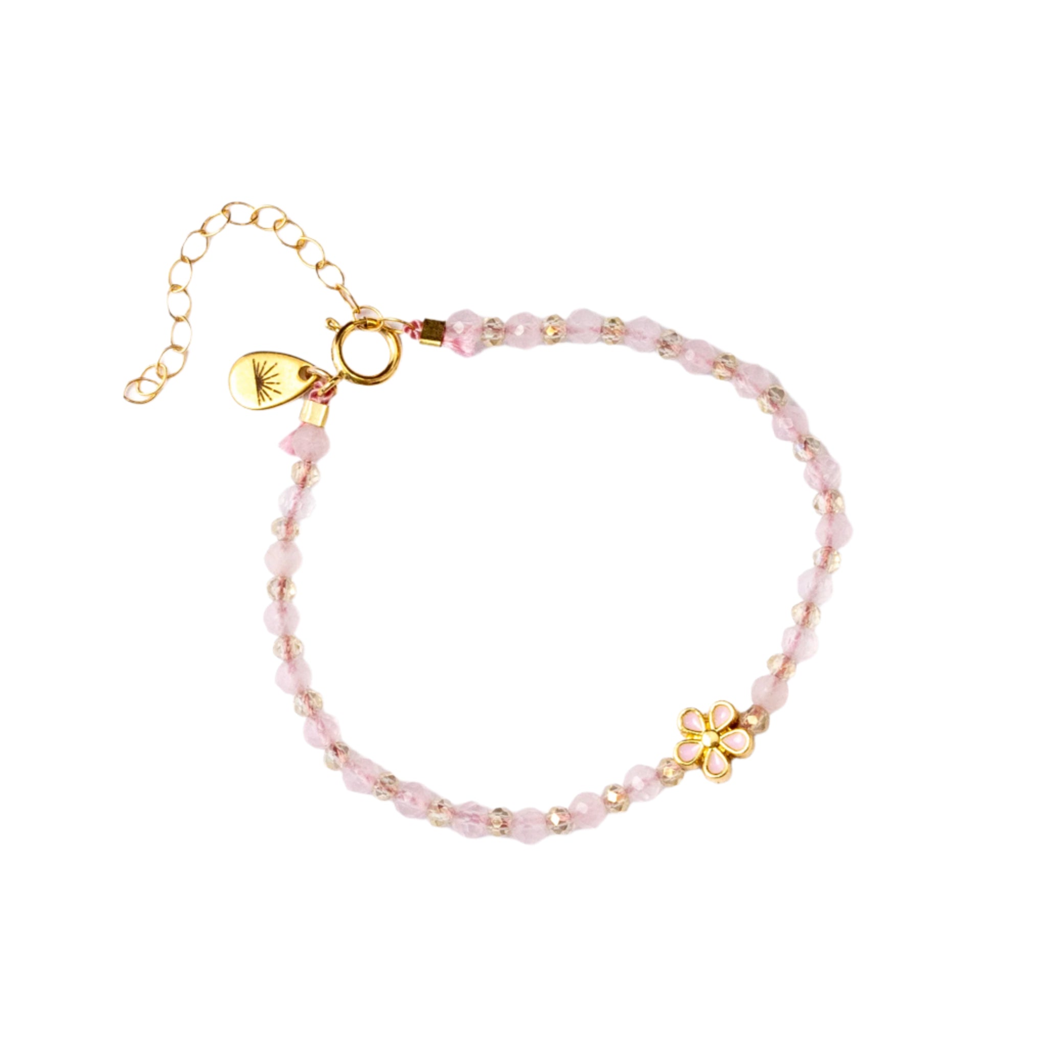 Children's Flower Bracelet with Rose Quartz Crystals