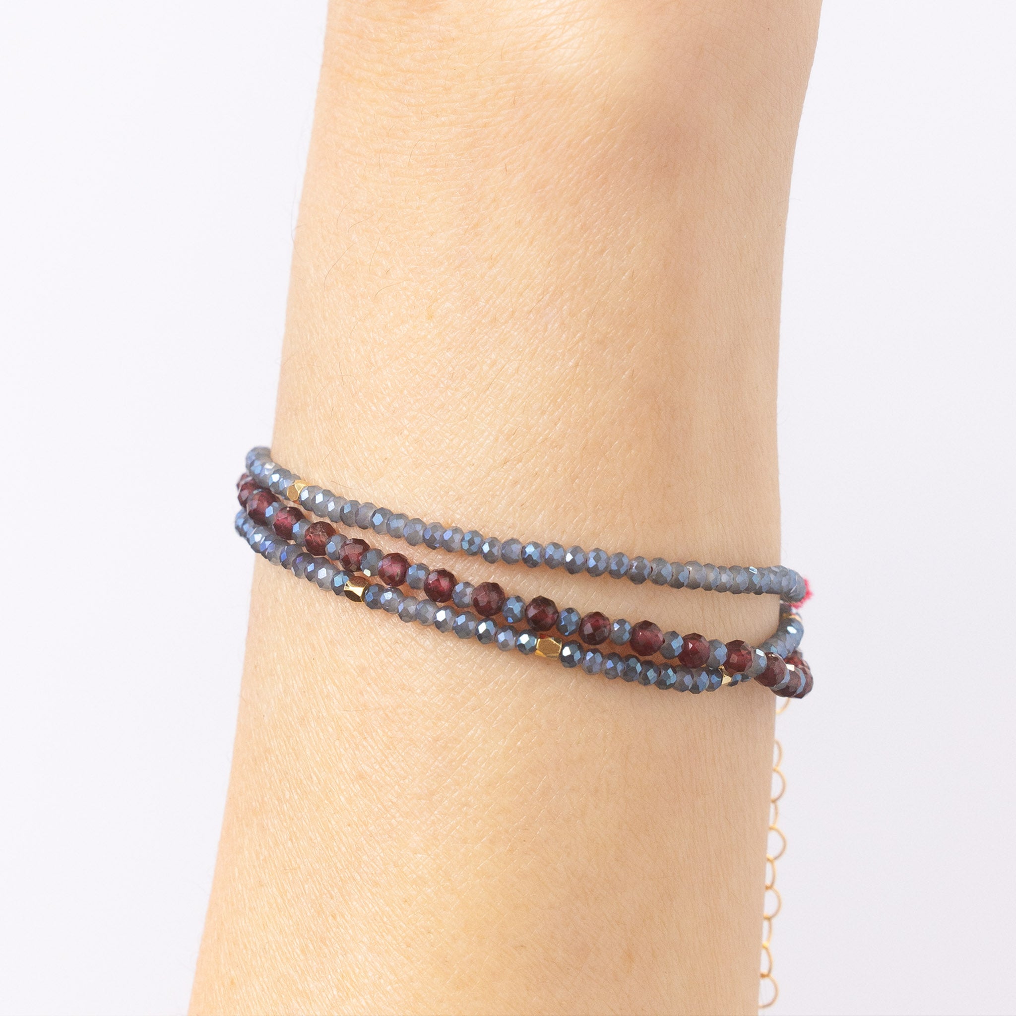 Garnet Gemstone Necklace / Triple Wrap Bracelet