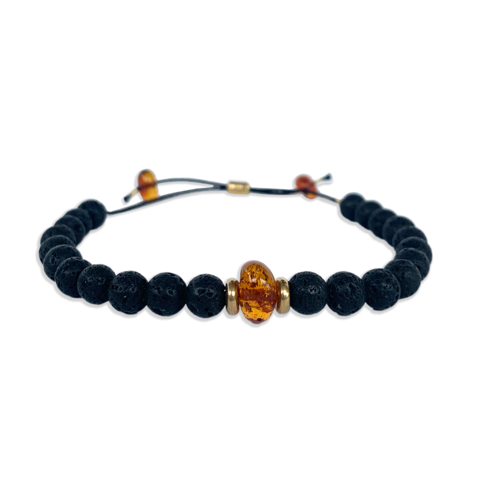 Men's Baltic Amber & Lava Stone Bracelet