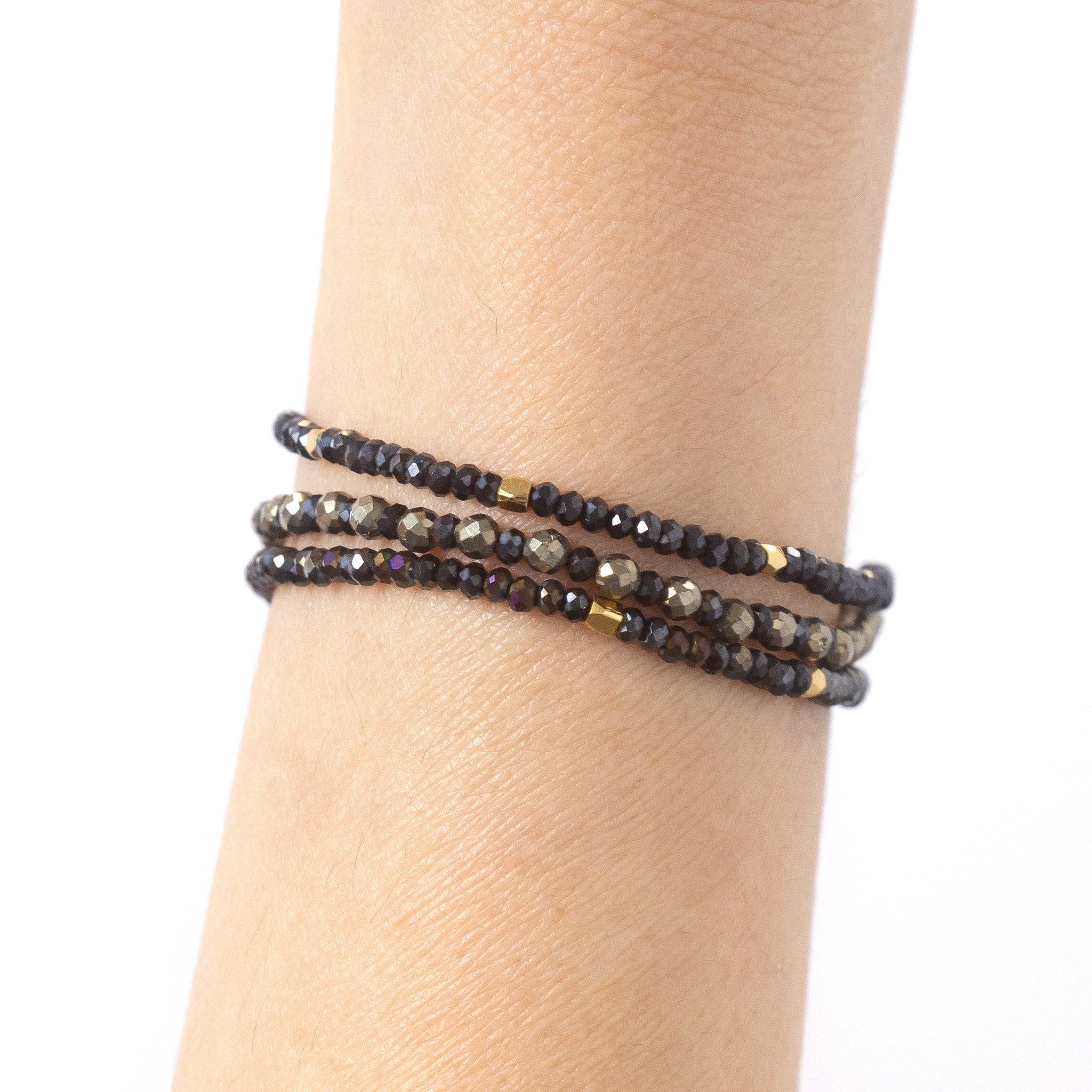 Pyrite Gemstone Necklace / Triple Wrap Bracelet