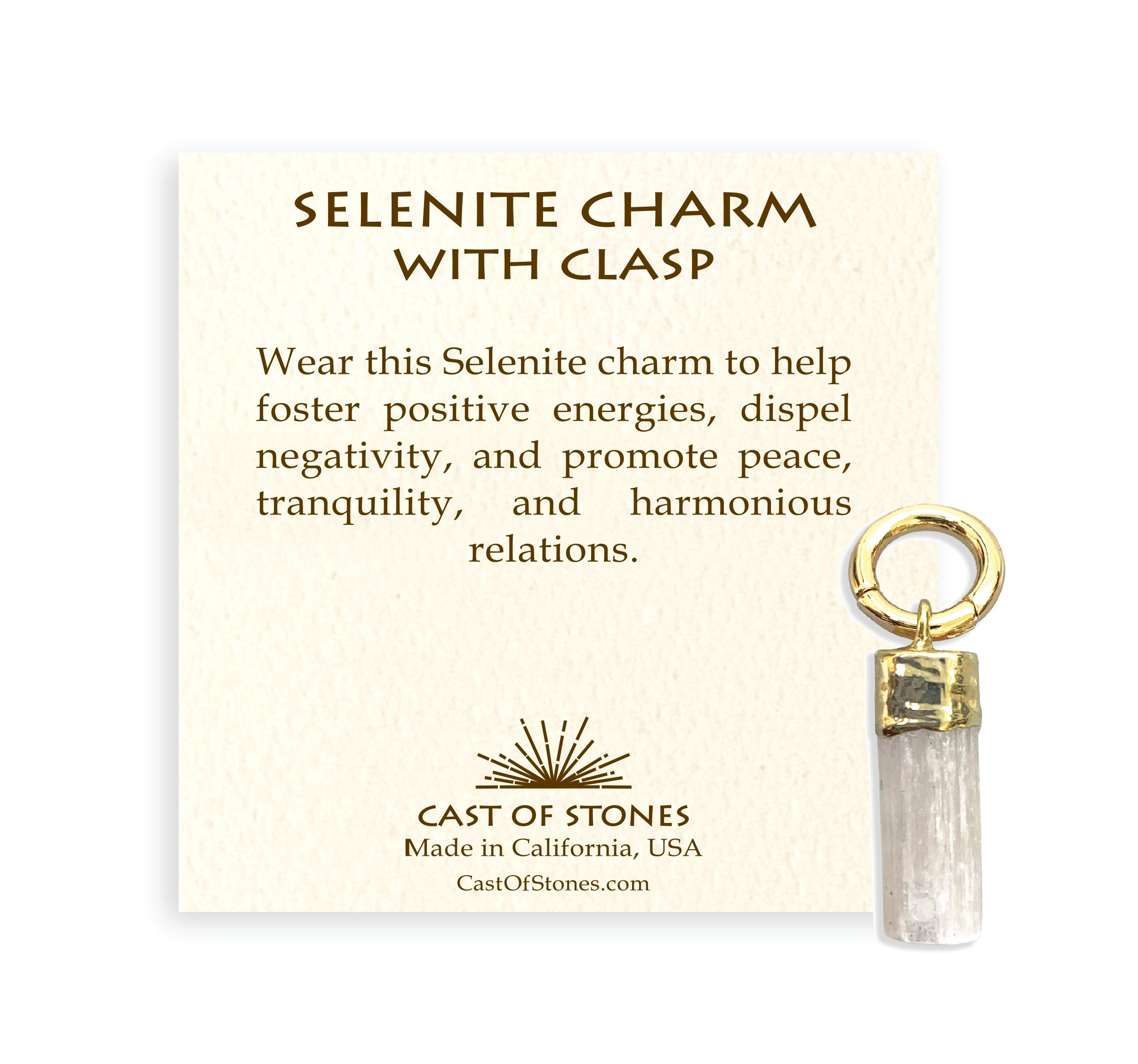 Cast-of-Stones-Selenite-Charm-Clasp-with-Information-Card