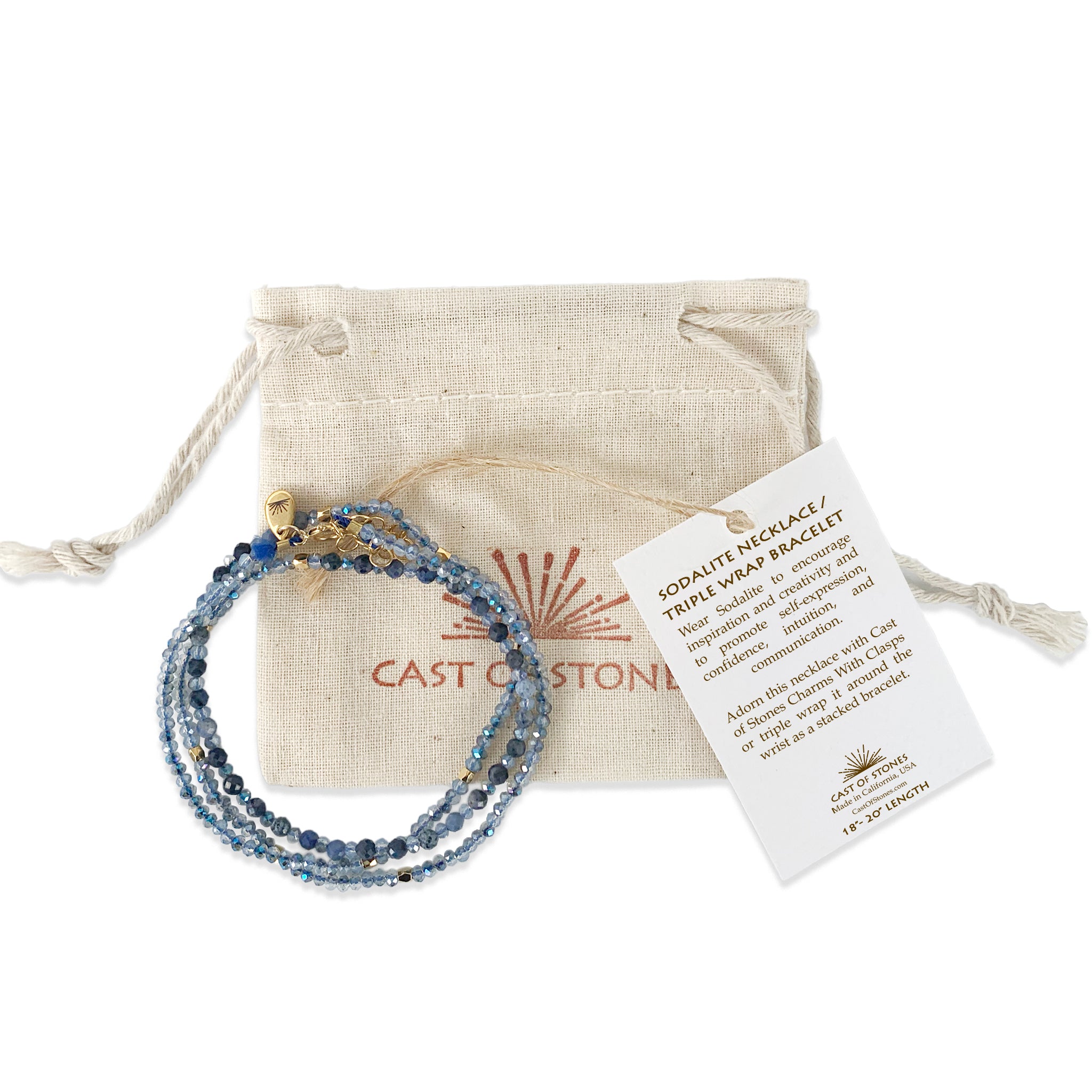 Sodalite Gemstone Necklace / Triple Wrap Bracelet