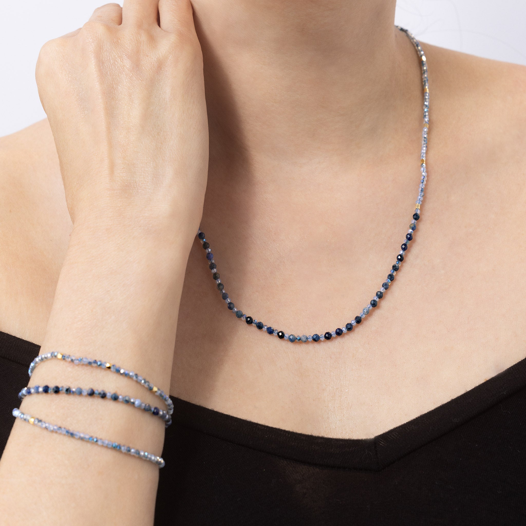 Sodalite Gemstone Necklace / Triple Wrap Bracelet