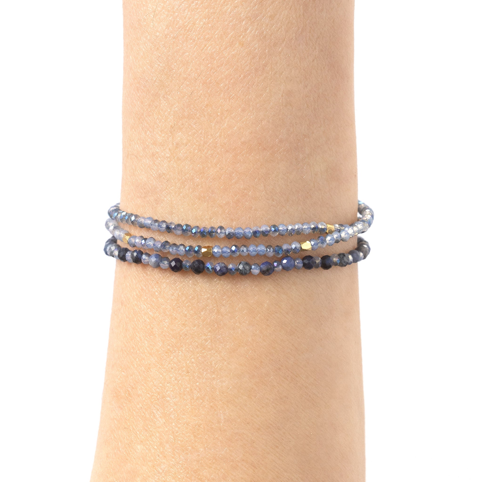 Sodalite Gemstone Necklace / Triple Wrap Bracelet