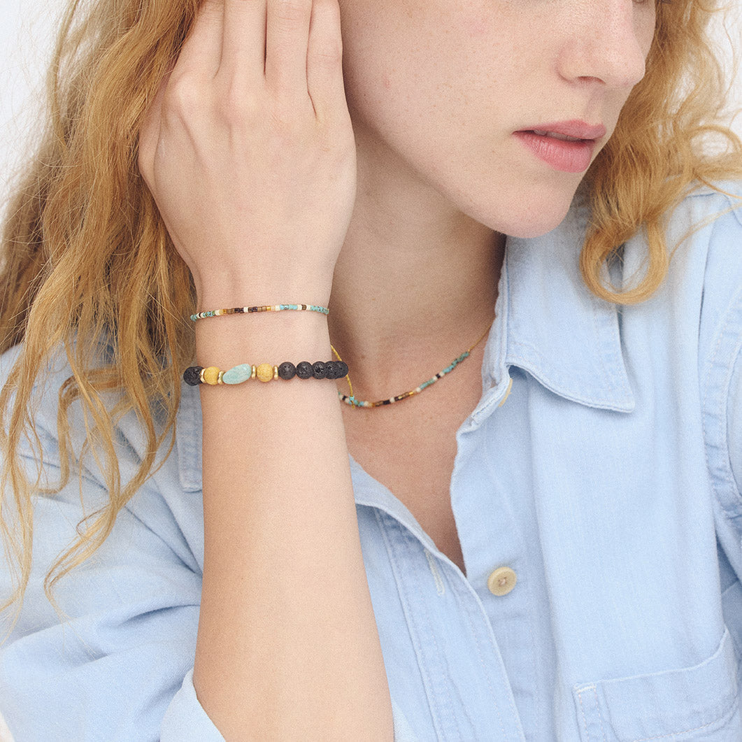 Amazonite, Palo Santo, & Lava Stone Bracelet