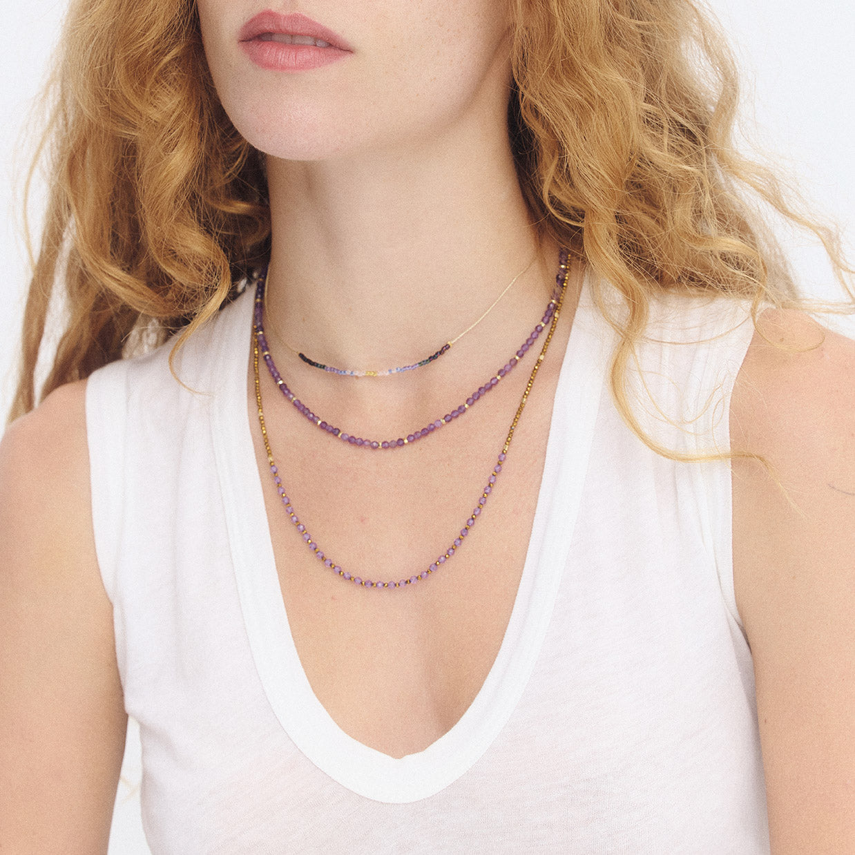 Amethyst Gemstone Necklace / Triple Wrap Bracelet
