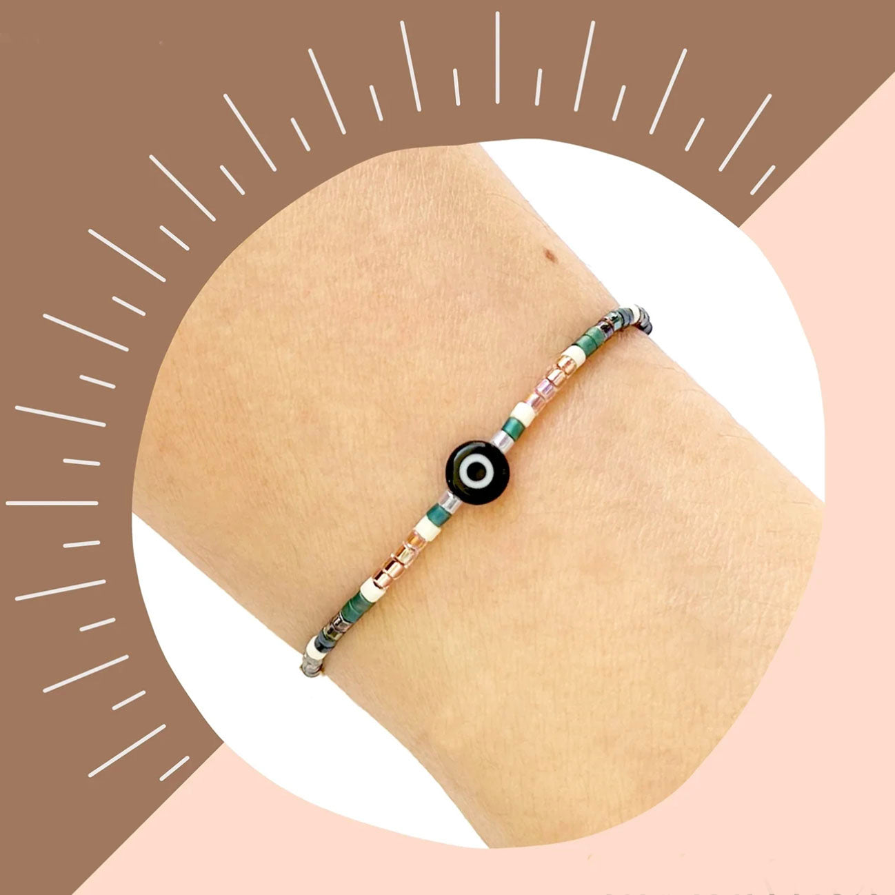 Evil Eye Bracelet - Black/ Rose