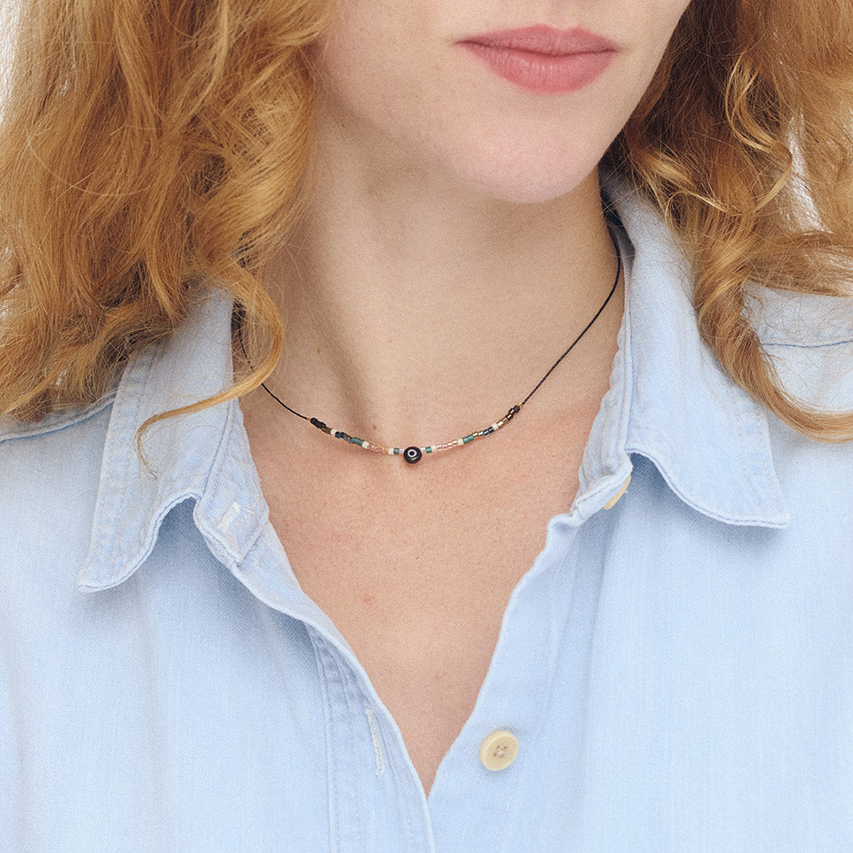Evil Eye Necklace - Black/ Rose