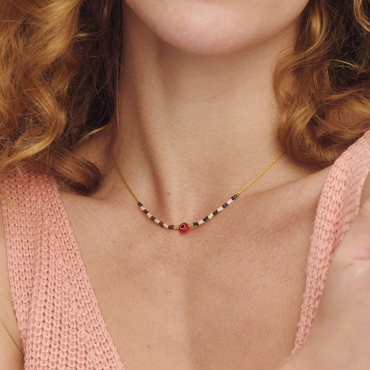 Evil Eye Necklace - Red Multi Stripe