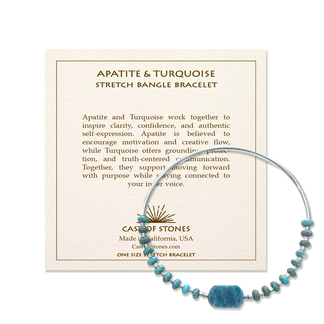 apatite bracelet in silver on description card