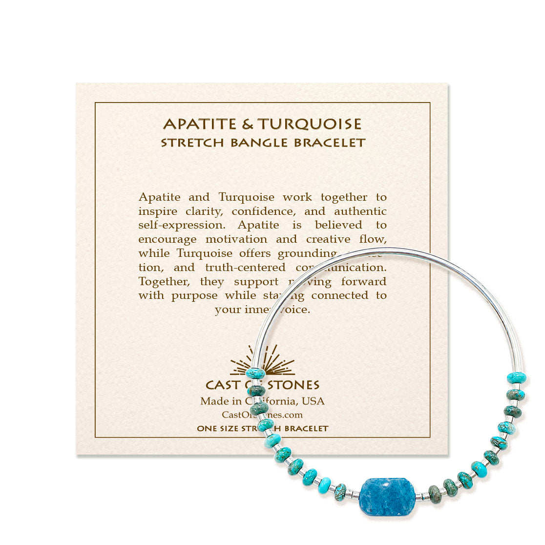 apatite bracelet in silver on description card