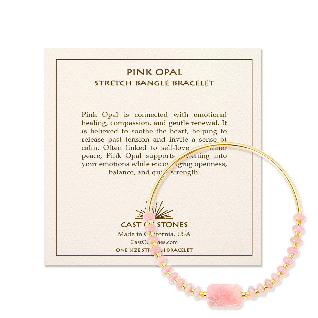 Pink Opal Stretch Bangle Bracelet - Gold