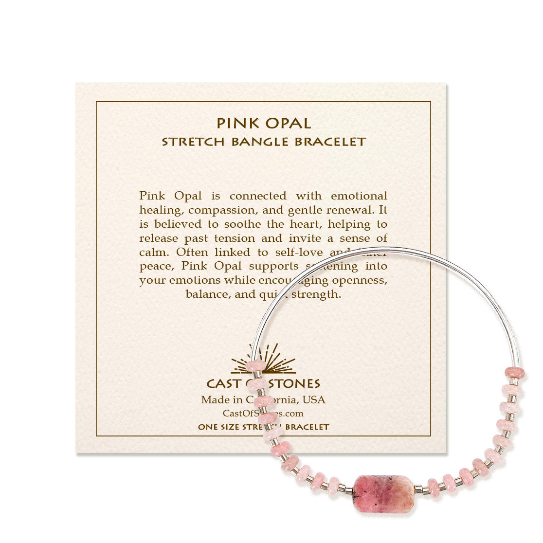Pink Opal Stretch Bangle Bracelet - Silver