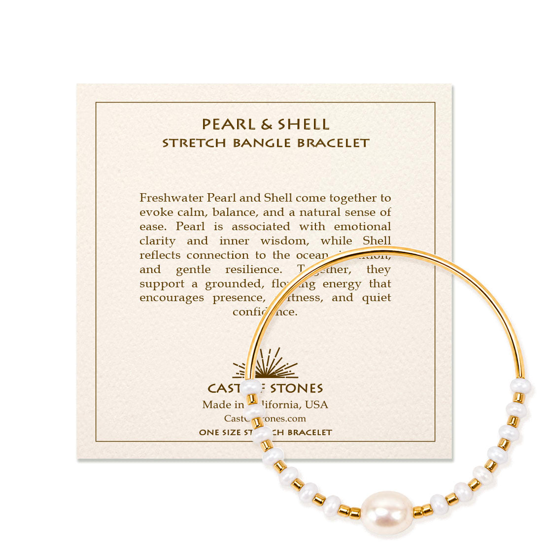 Pearl & Shell Stretch Bangle Bracelet - Gold