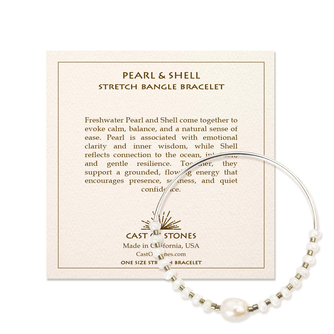 Pearl & Shell Stretch Bangle Bracelet - Silver