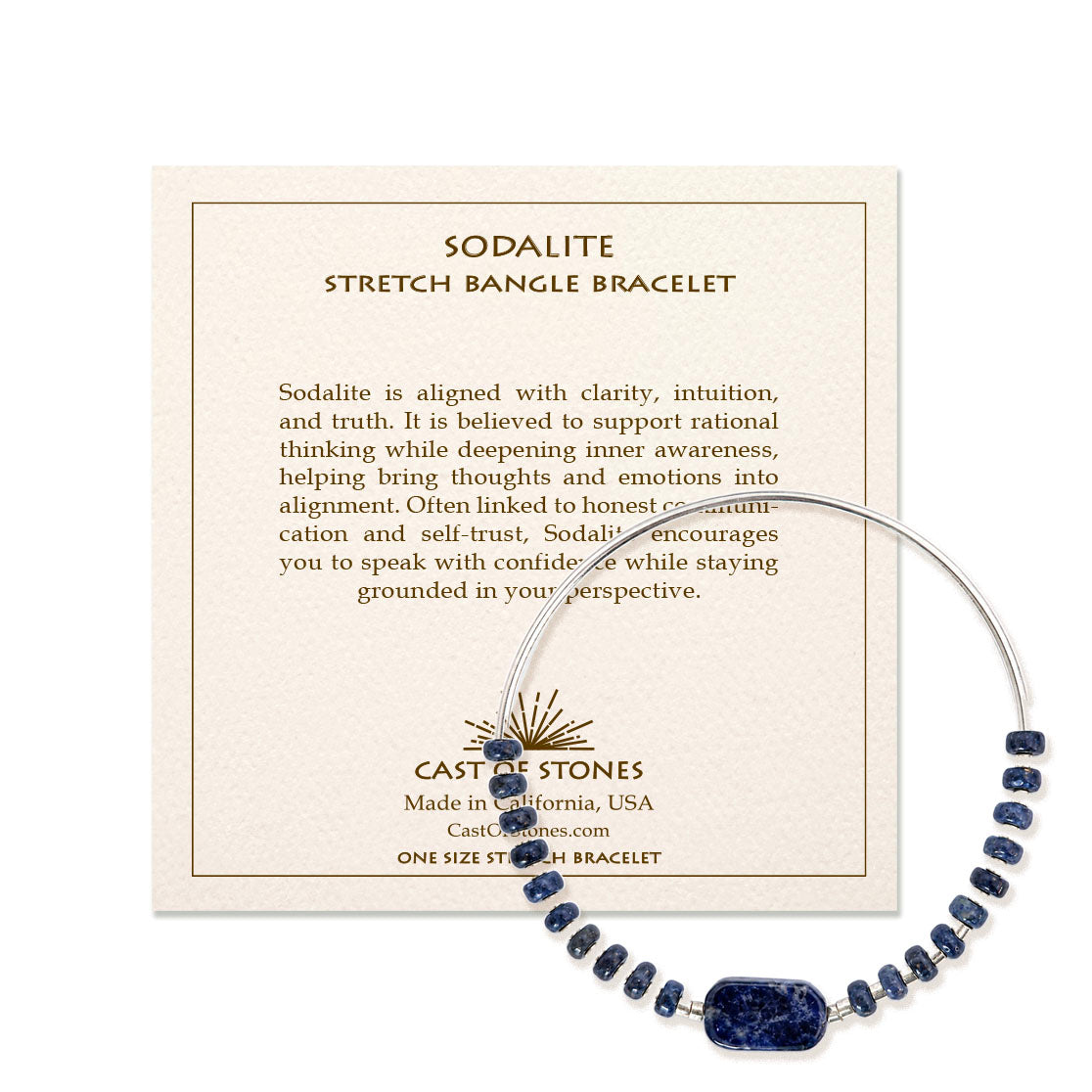 Sodalite Obsidian Stretch Bangle Bracelet - Silver