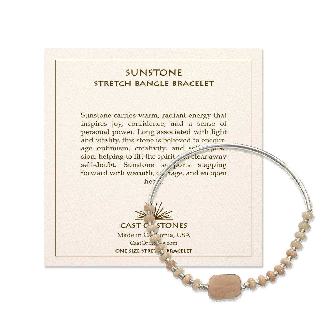 sunstone bracelet in silver with description card