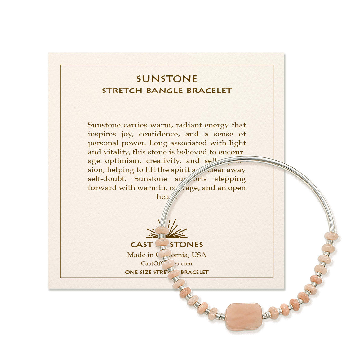 sunstone bracelet in silver with description card