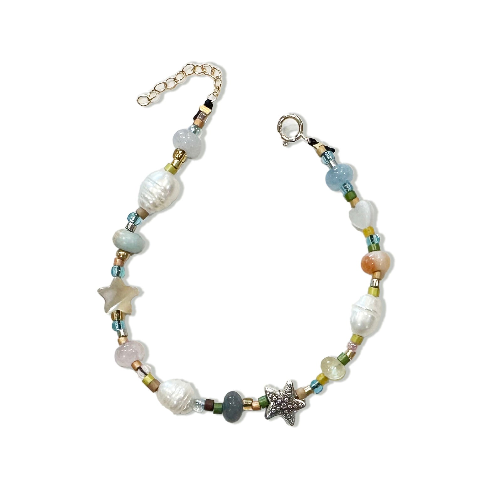 majestic bracelet with pearls, starfish beads