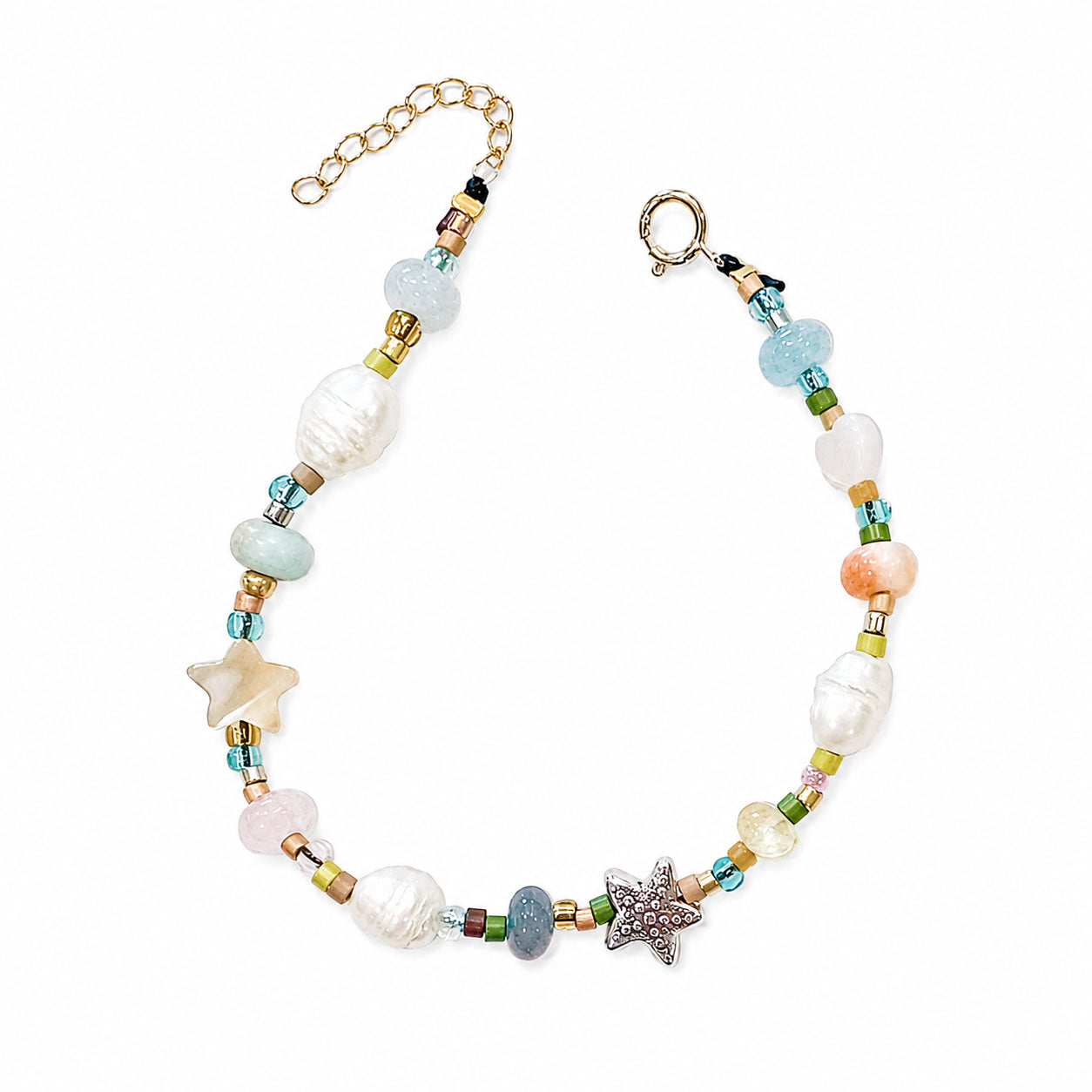 majestic bracelet with pearls, starfish beads