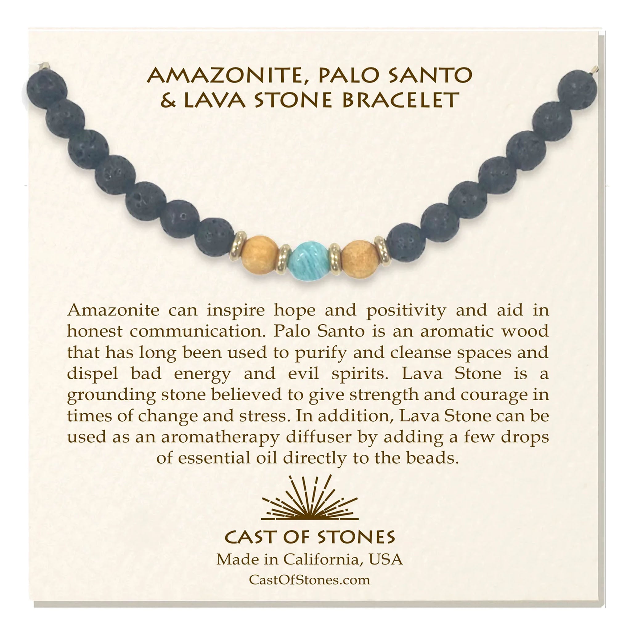 Amazonite, Palo Santo, & Lava Stone Bracelet