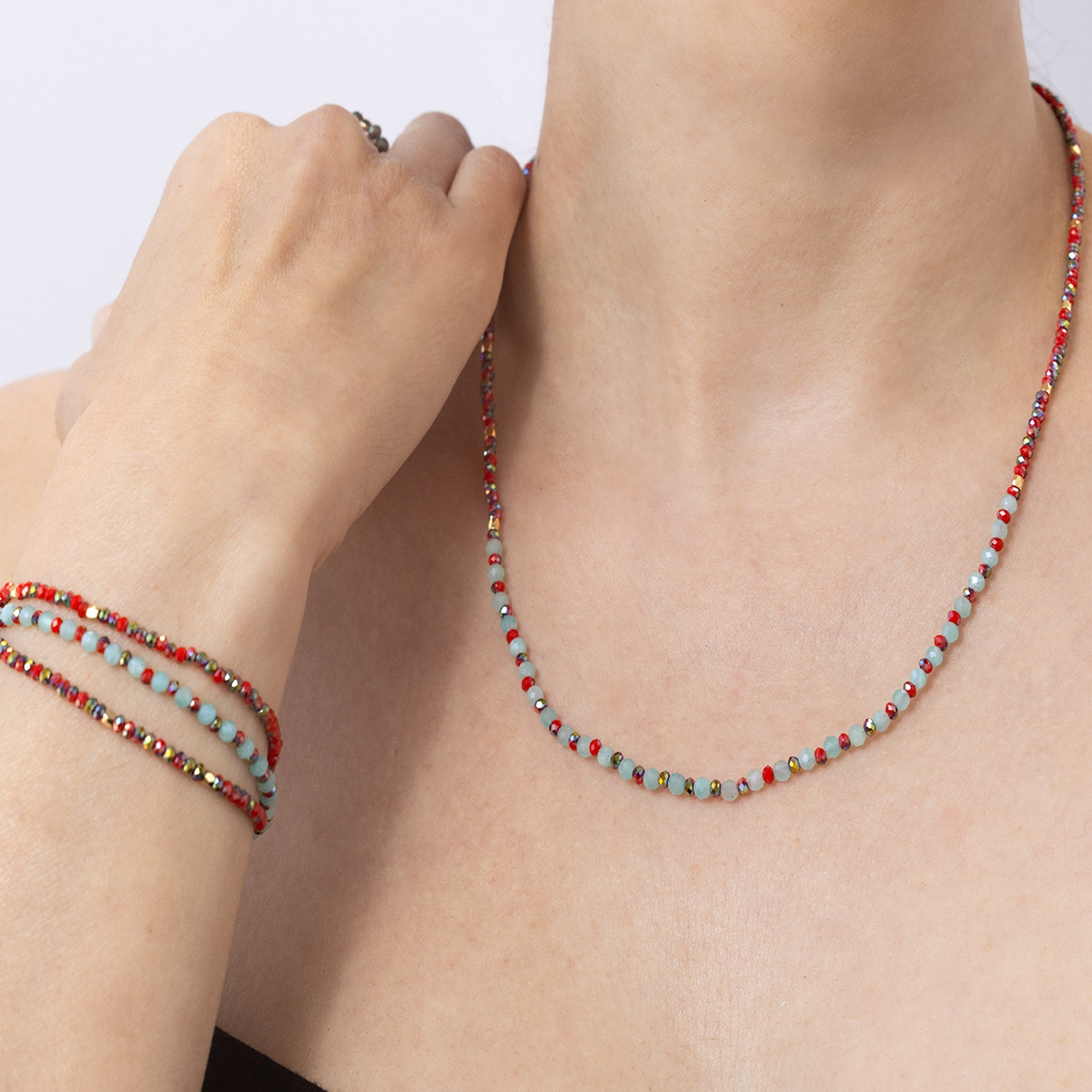 Amazonite Gemstone Necklace / Triple Wrap Bracelet