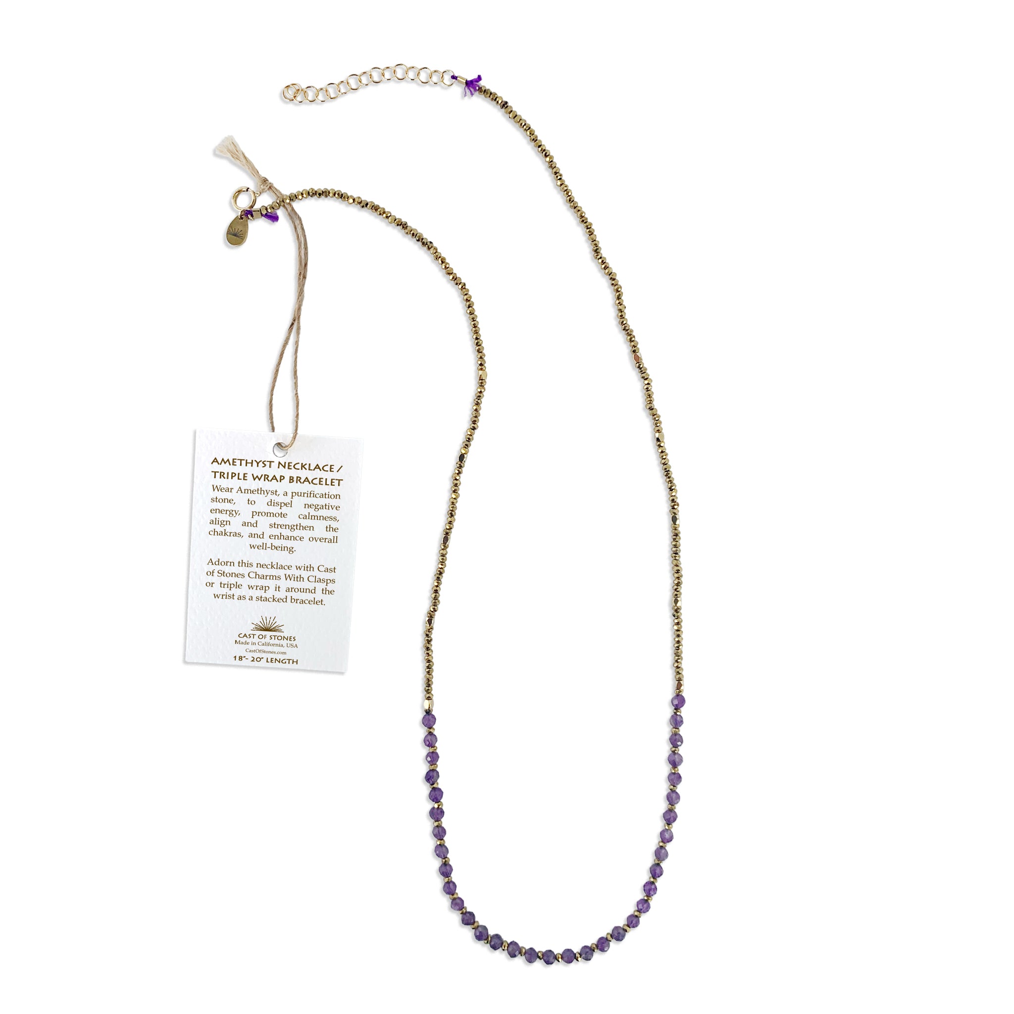 Amethyst Gemstone Necklace / Triple Wrap Bracelet