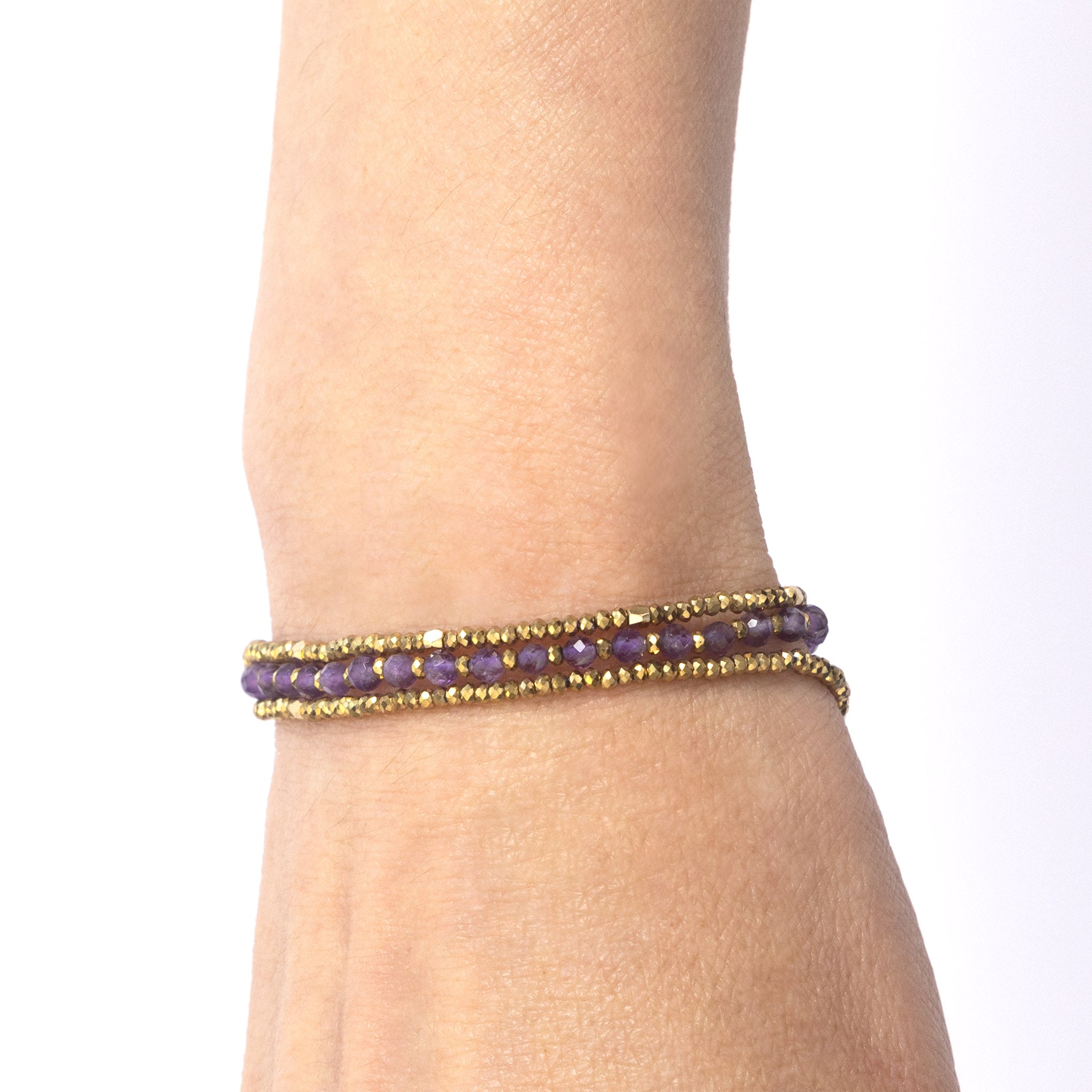 Amethyst Gemstone Necklace / Triple Wrap Bracelet