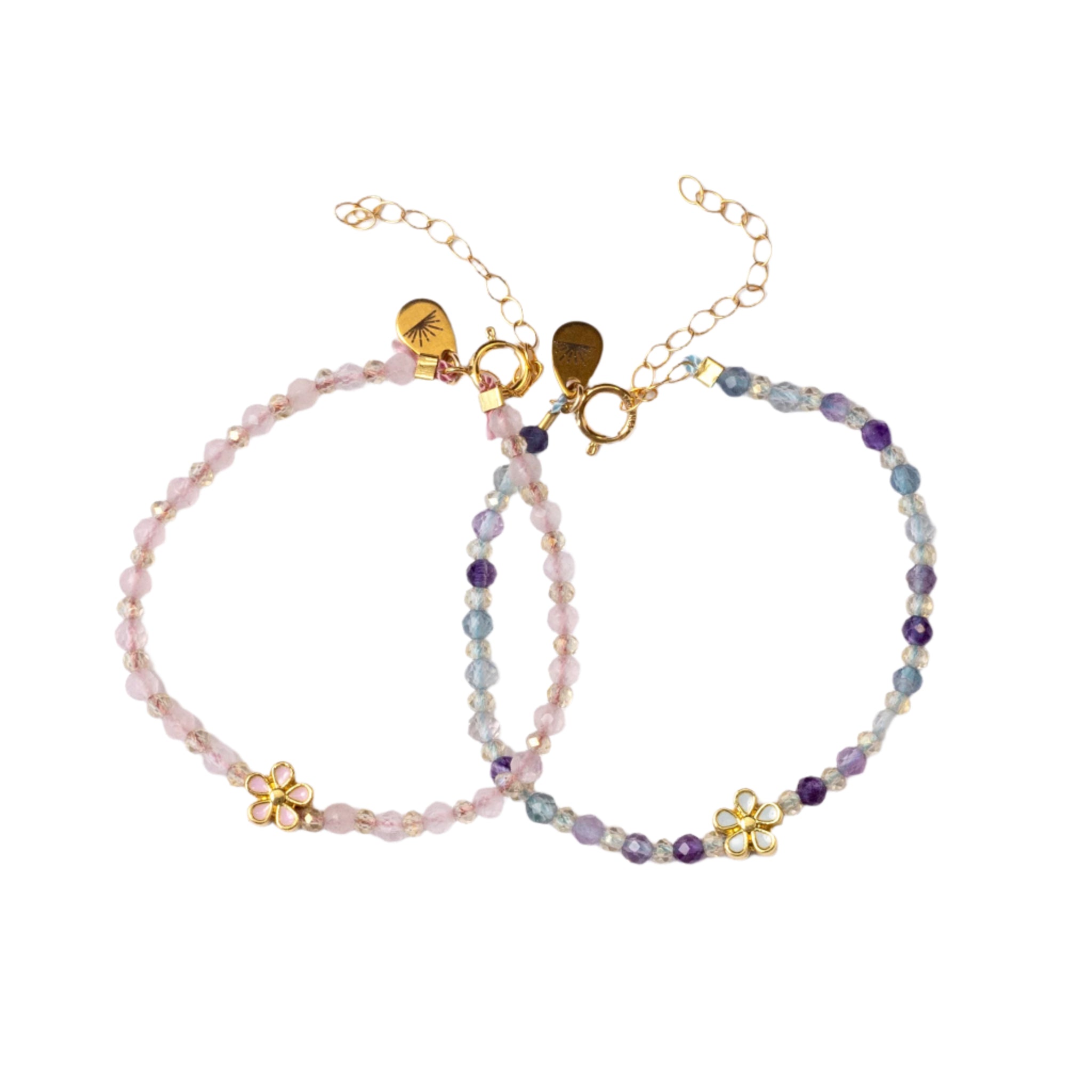 Children's Flower Bracelet with Rose Quartz Crystals