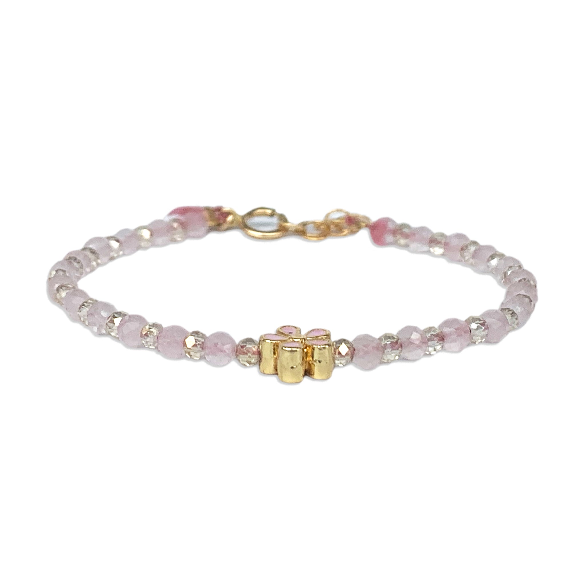 Children's Flower Bracelet with Rose Quartz Crystals