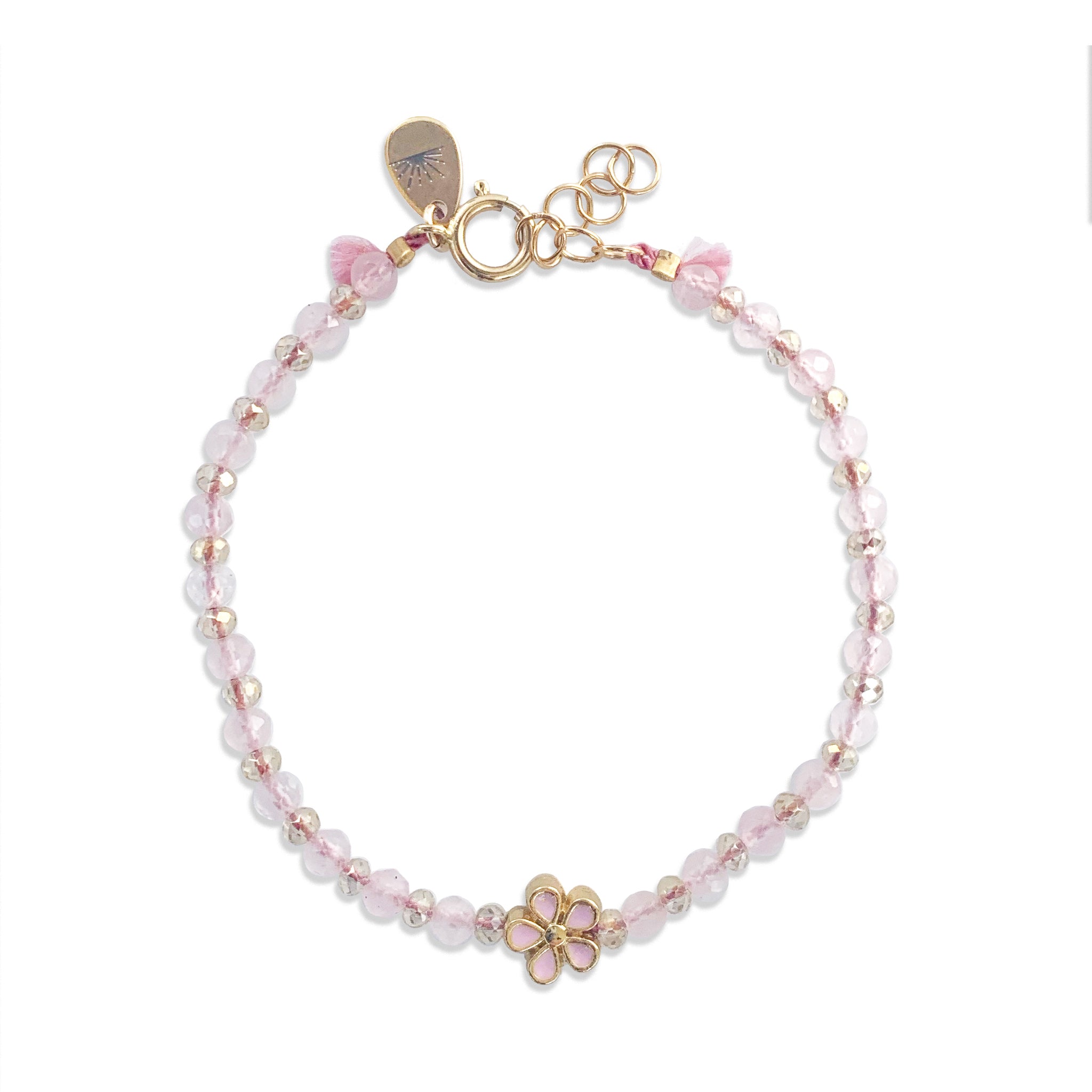 Children's Flower Bracelet with Rose Quartz Crystals