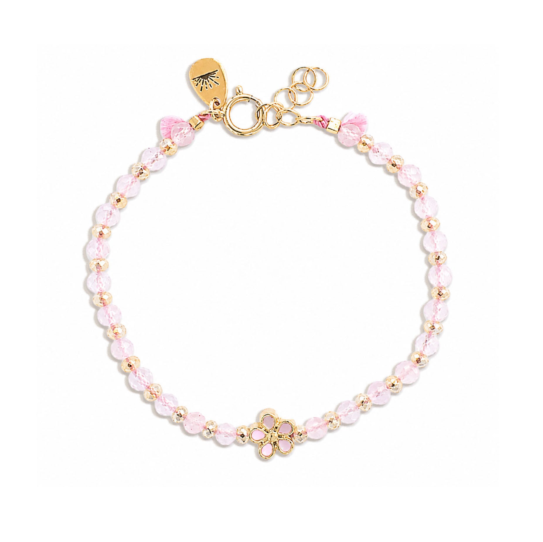 Children's Flower Bracelet with Rose Quartz Crystals