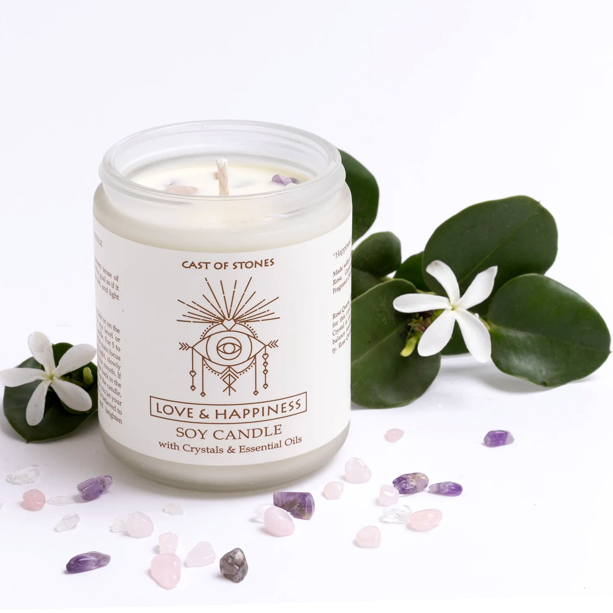 Love & Happiness Candle with Crystals and Essential Oils