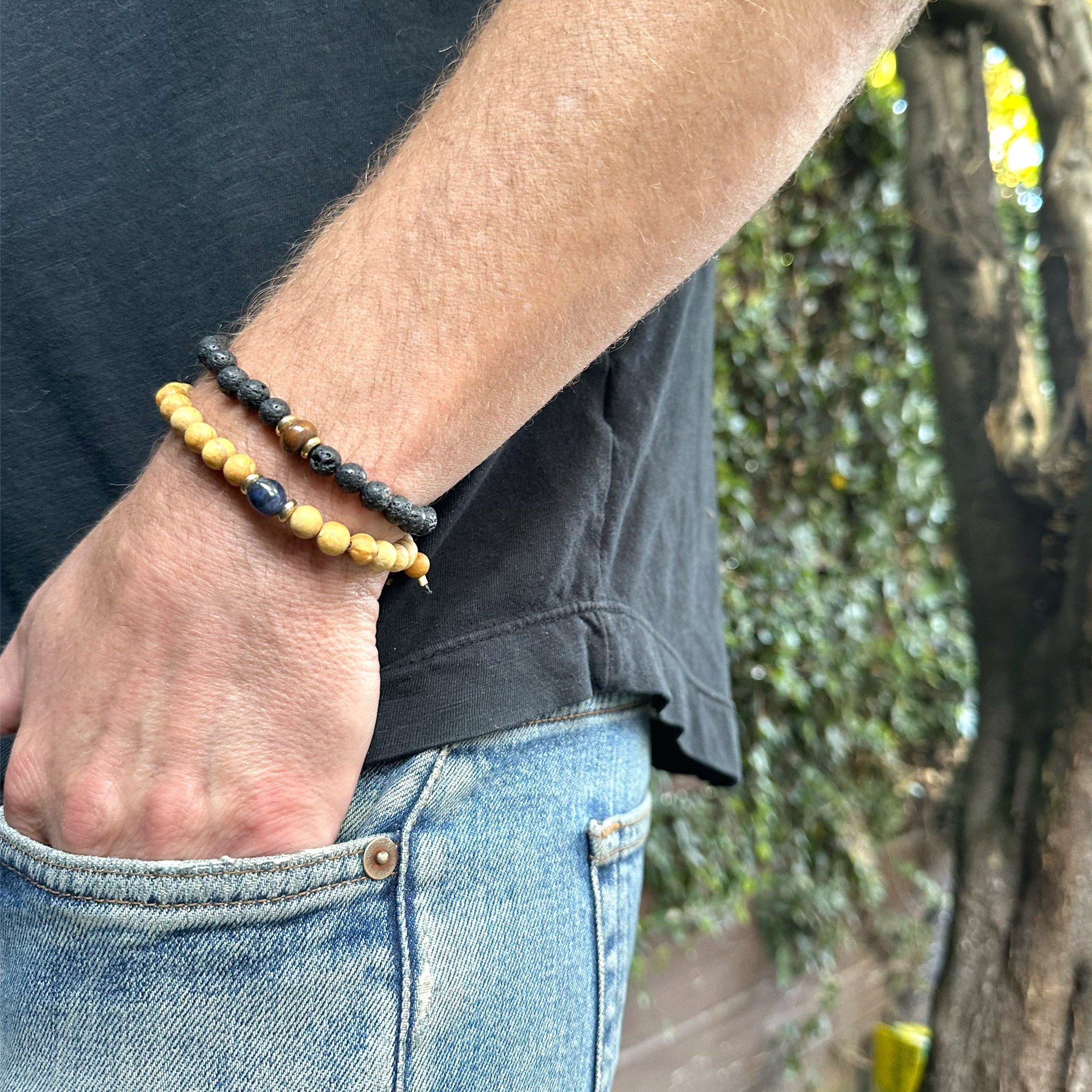 Men's Baltic Amber & Lava Stone Bracelet