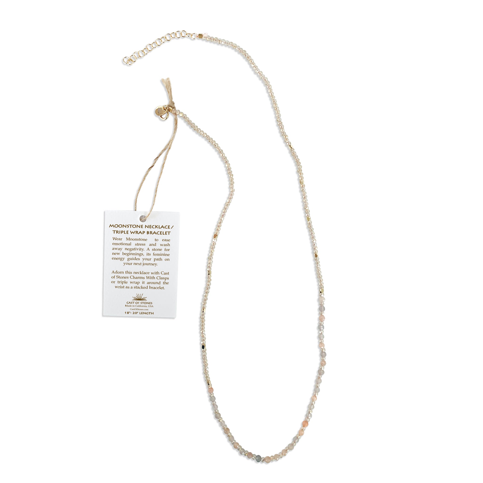 Moonstone Gemstone Necklace / Triple Wrap Bracelet