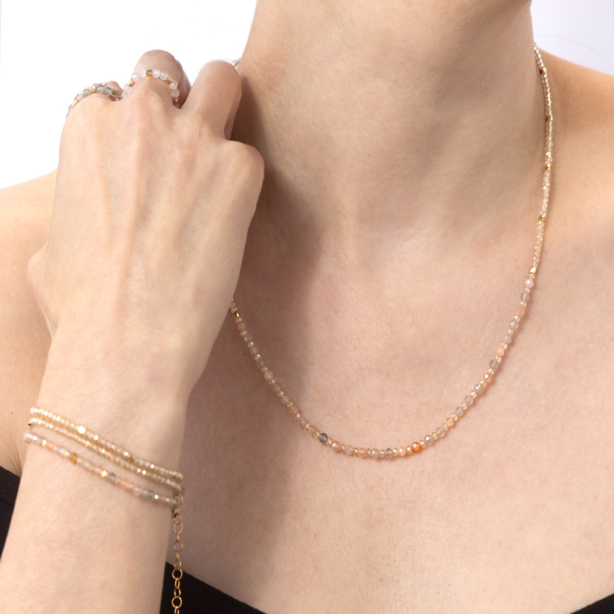 Moonstone Gemstone Necklace / Triple Wrap Bracelet