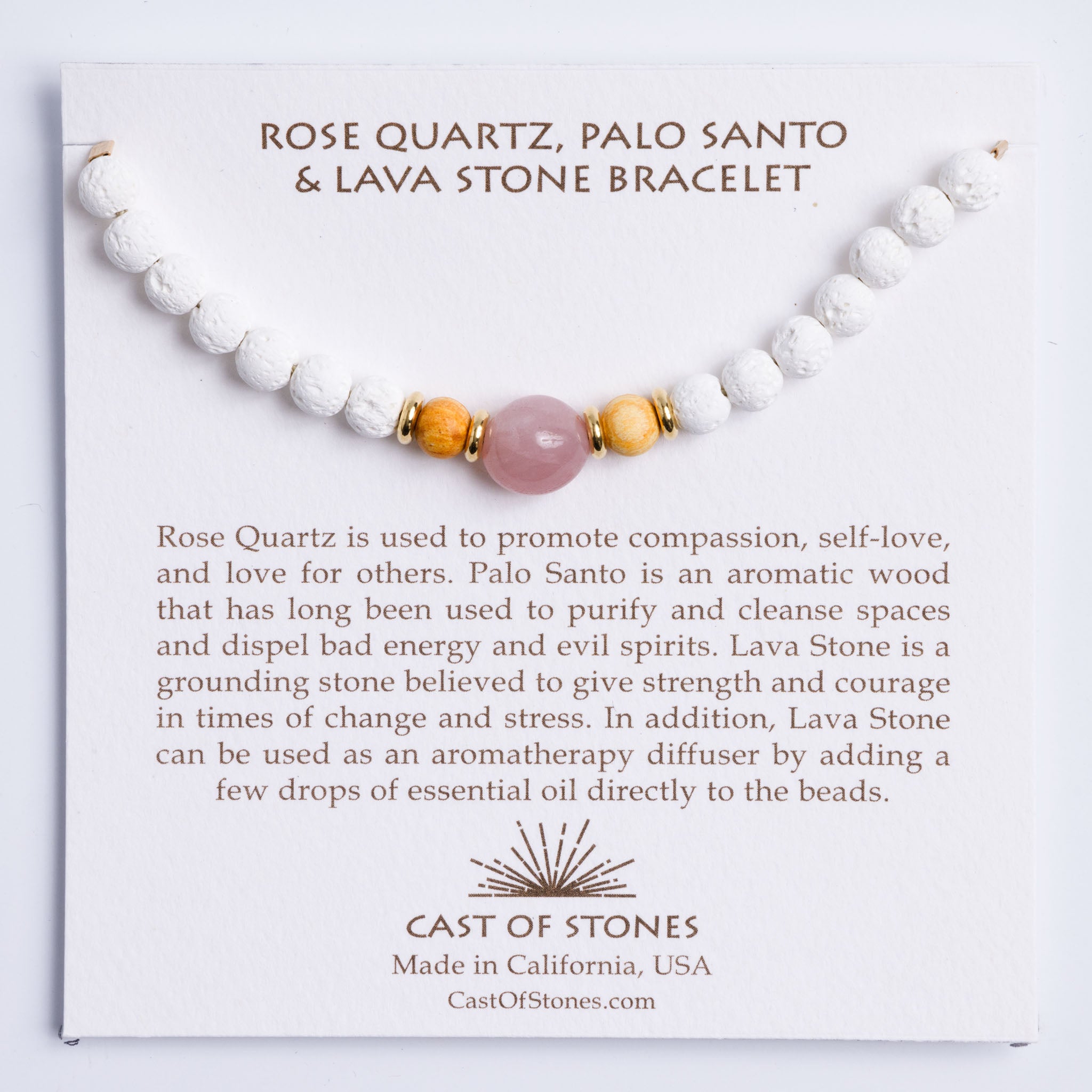 Rose Quartz, Palo Santo & Lava Stone Bracelet