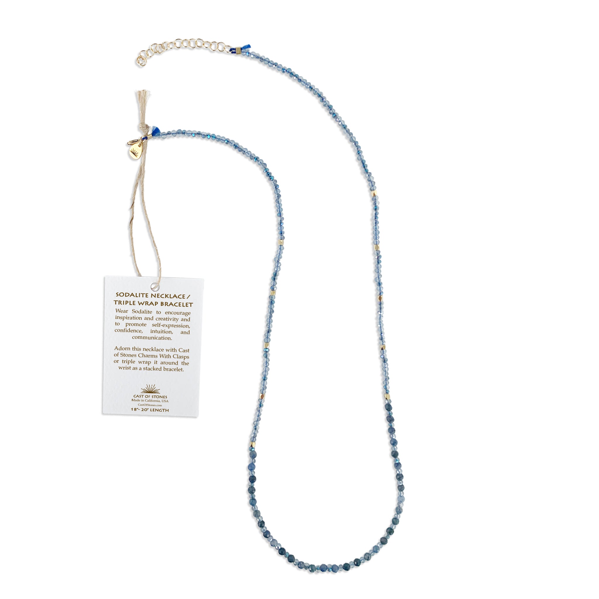 Sodalite Gemstone Necklace / Triple Wrap Bracelet