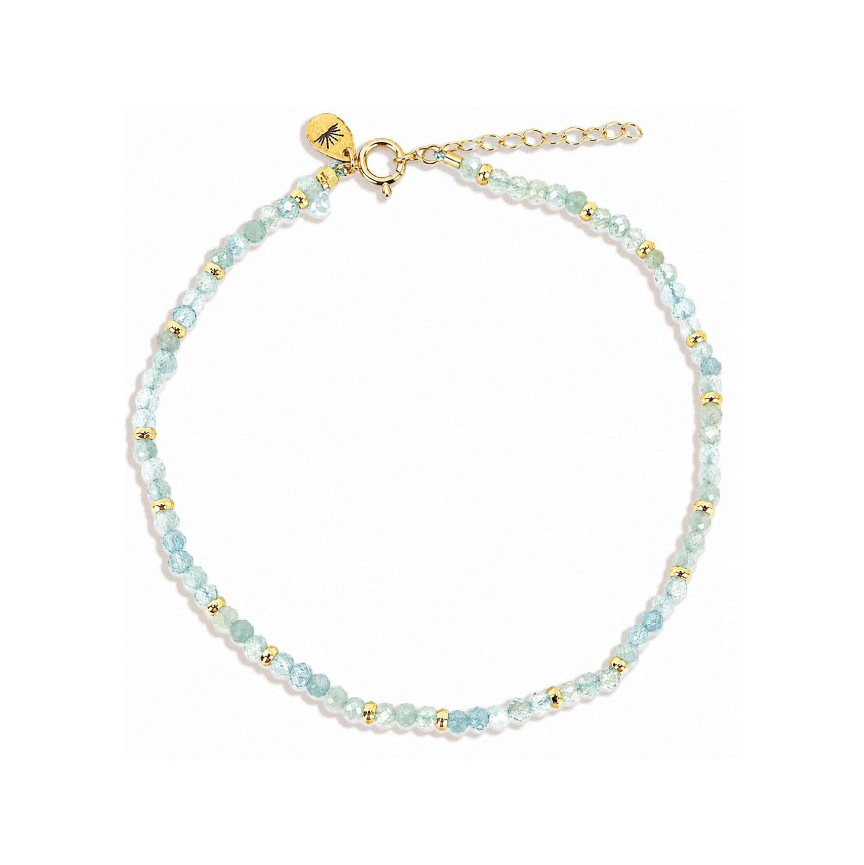 aquamarine beaded anklet with spring clasp and extension chain