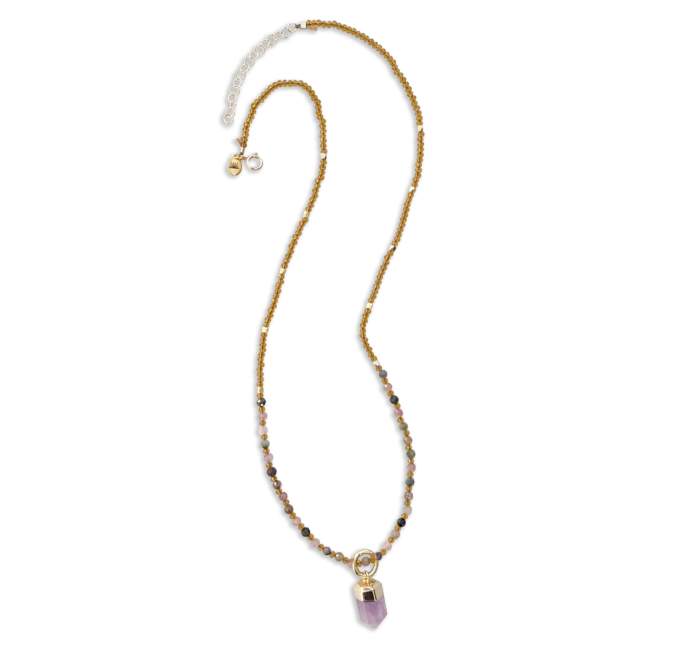 Cast-of-Stones-Tourmaline-Necklace-with-Amethyst-Crystal-Point-Charm-Clasp
