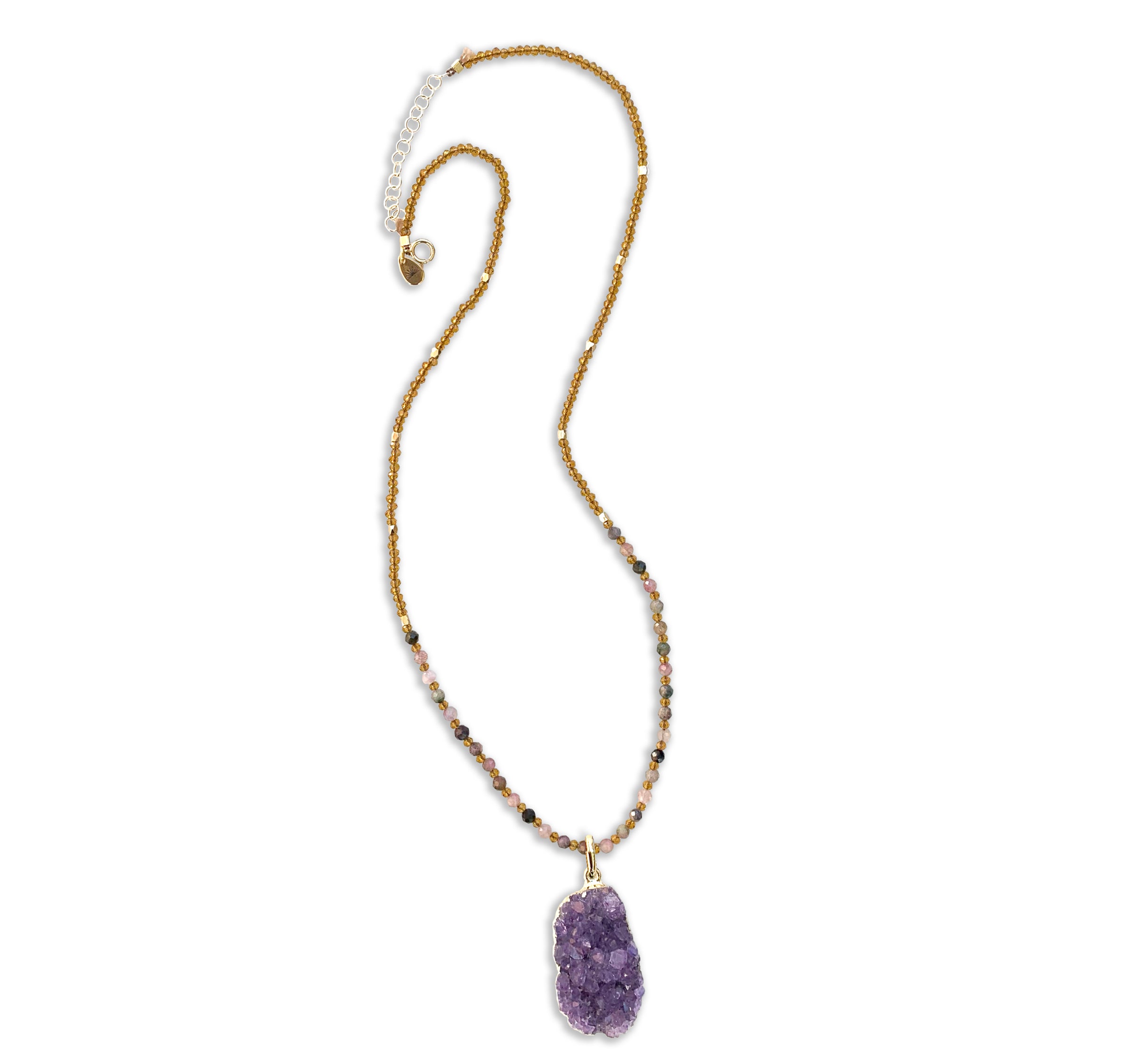 Cast-of-Stones-Tourmaline-Necklace-with-Amethyst-Druzy-Charm-Clasp