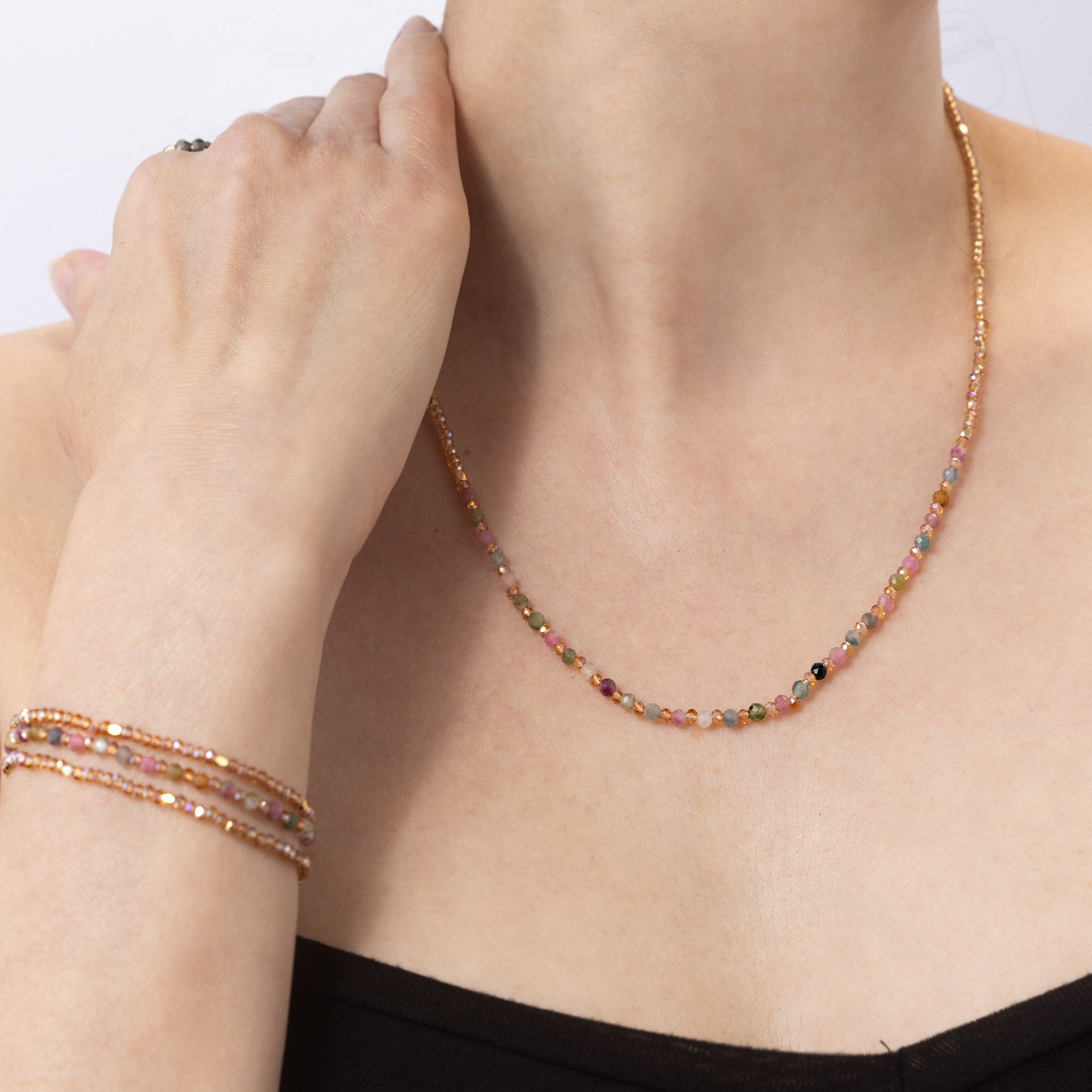 Tourmaline Gemstone Necklace / Triple Wrap Bracelet
