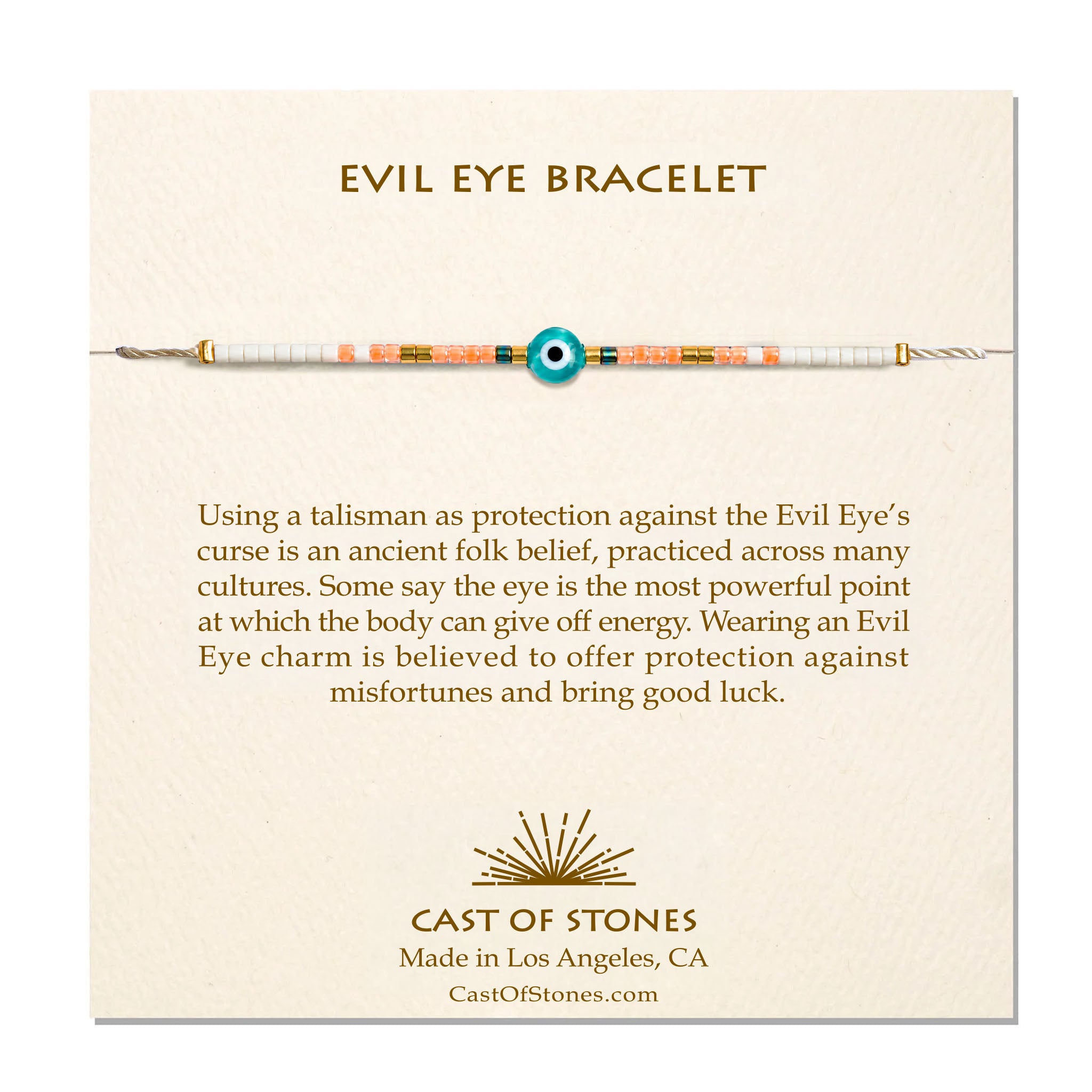 Evil Eye Bracelet - Neon Orange/White