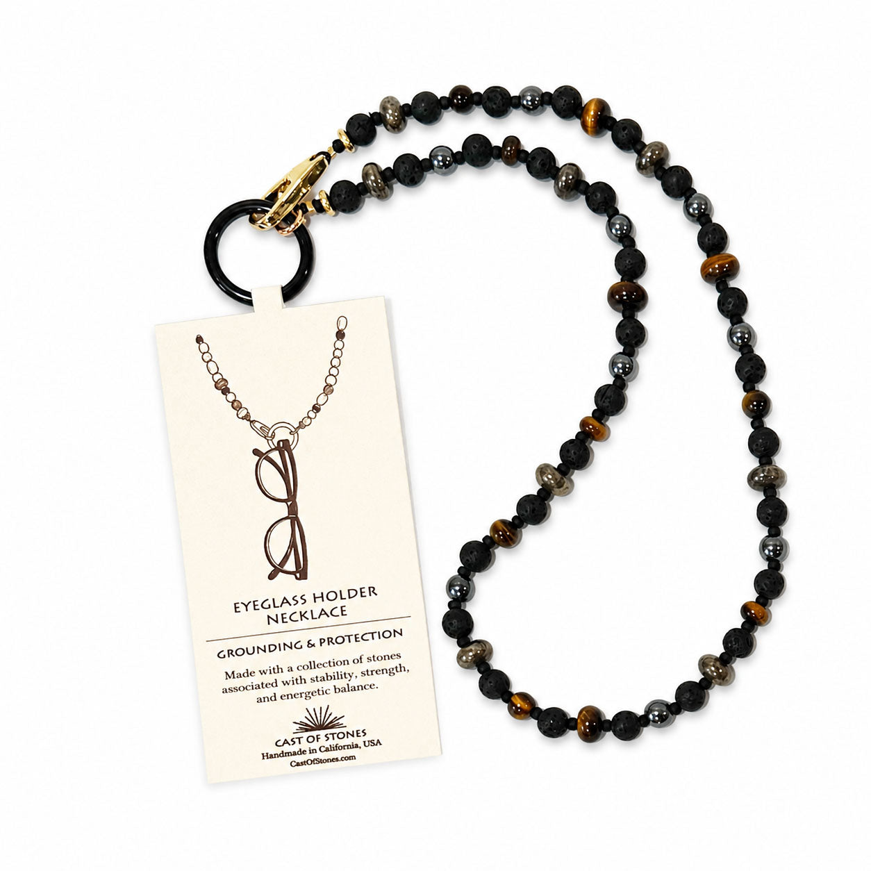 Gemstone Eyeglass Holder Necklace - Grounding & Protection Stones