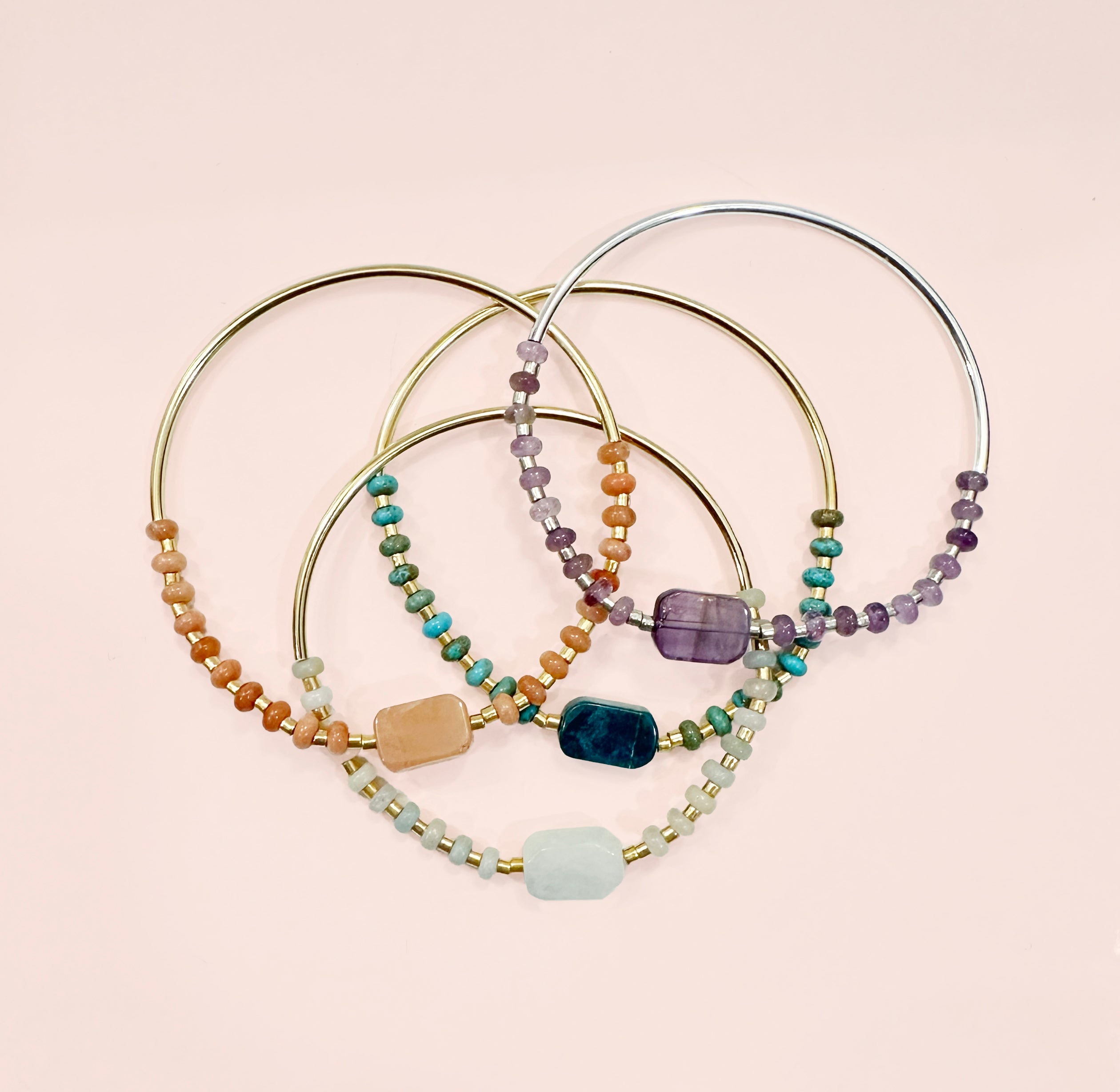 Amethyst Stretch Bangle Bracelet - Silver