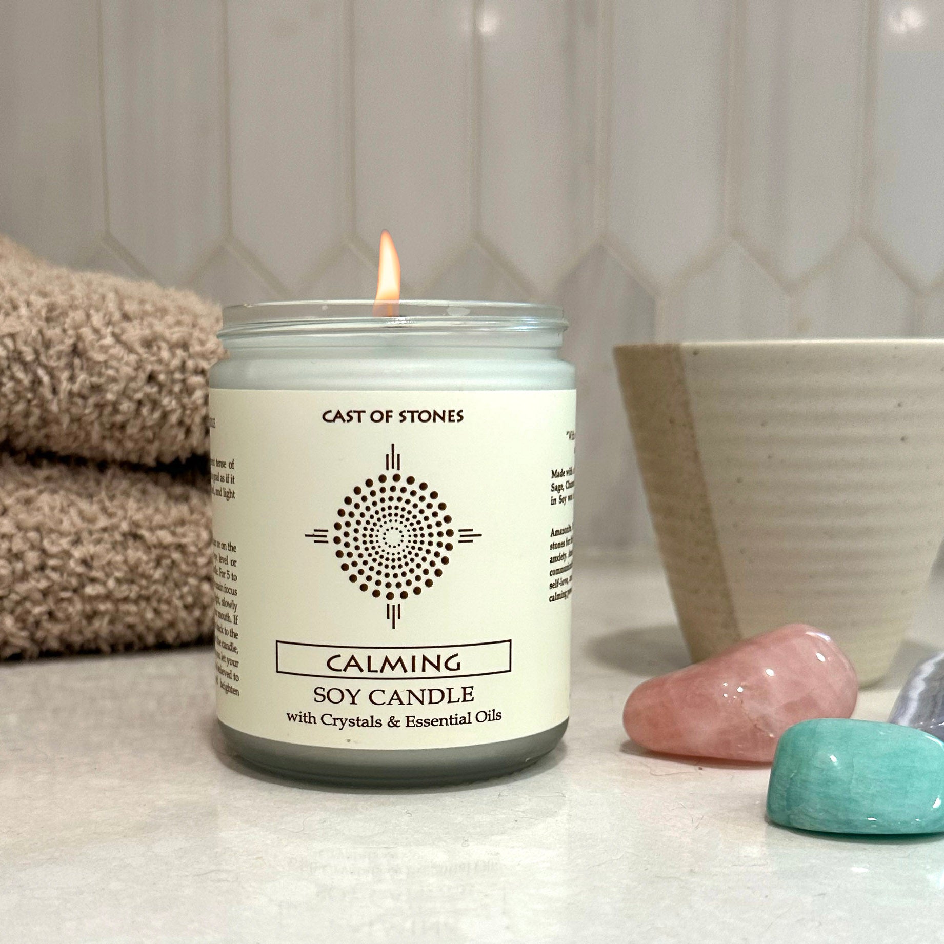 Calming Candle with Crystals and Essential Oils